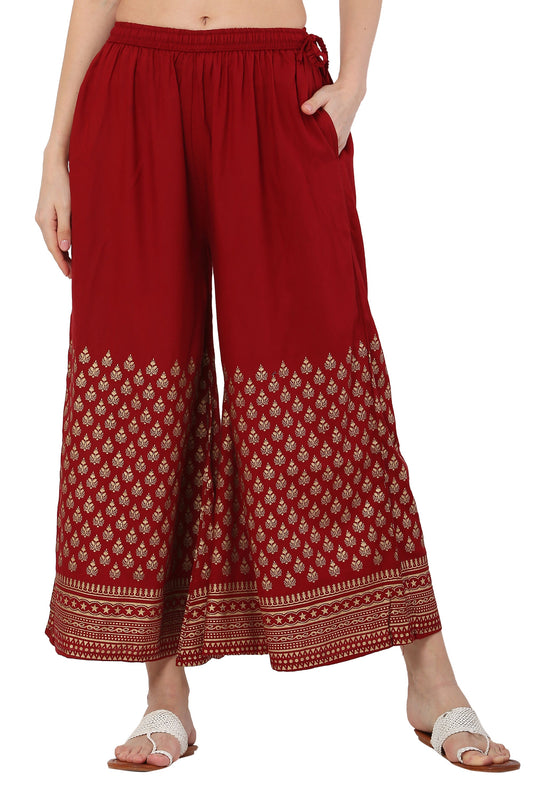 PAVONINE Maroon Color Minar Half Golden Print Sharara For Women