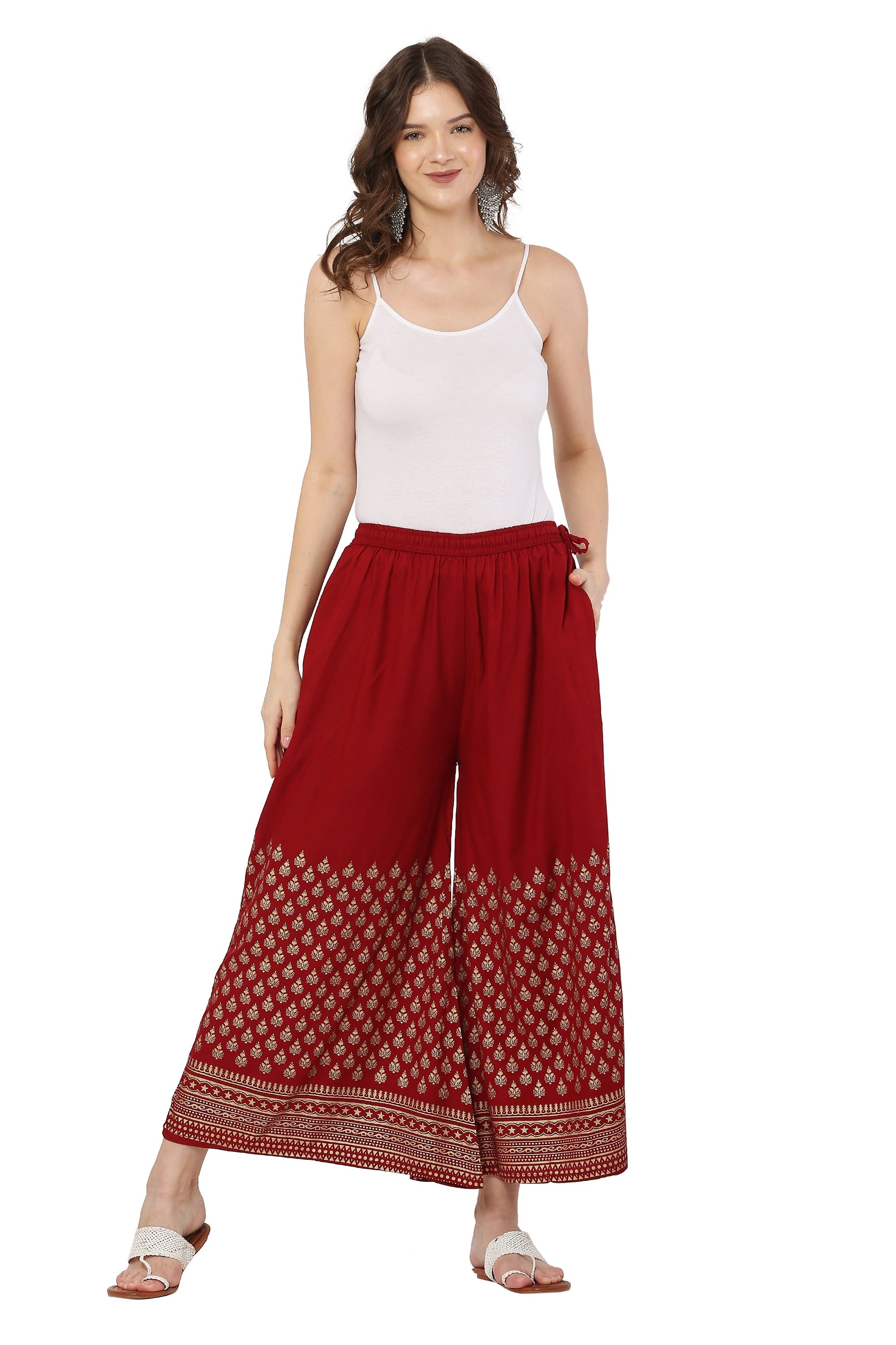 PAVONINE Maroon Color Minar Half Golden Print Sharara For Women
