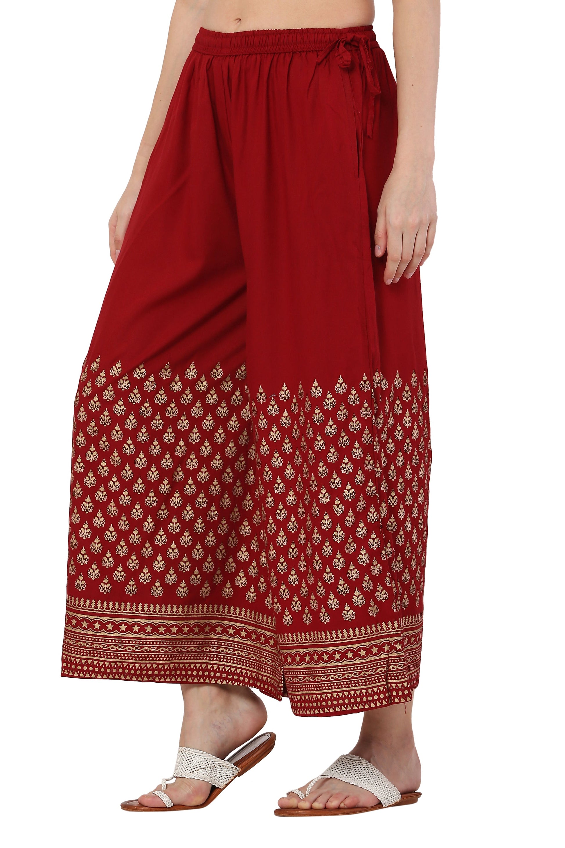 PAVONINE Maroon Color Minar Half Golden Print Sharara For Women