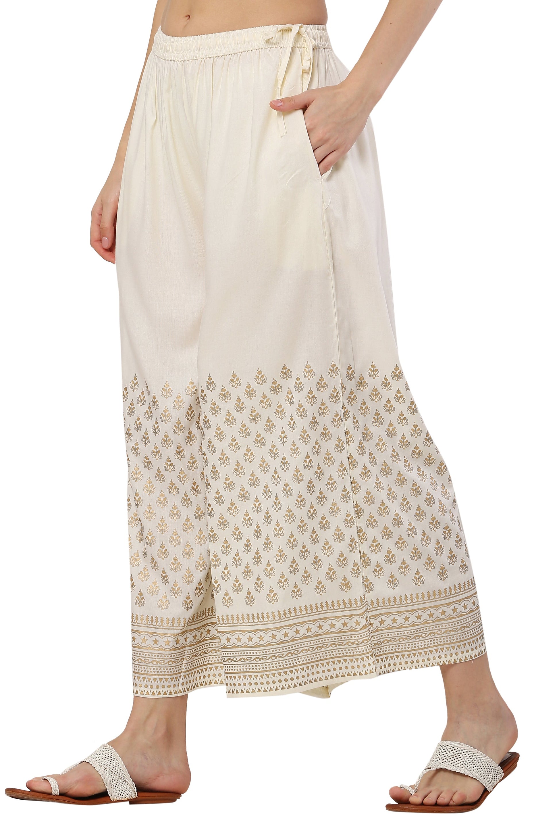 PAVONINE Off-White Color Minar Half Golden Print Sharara For Women