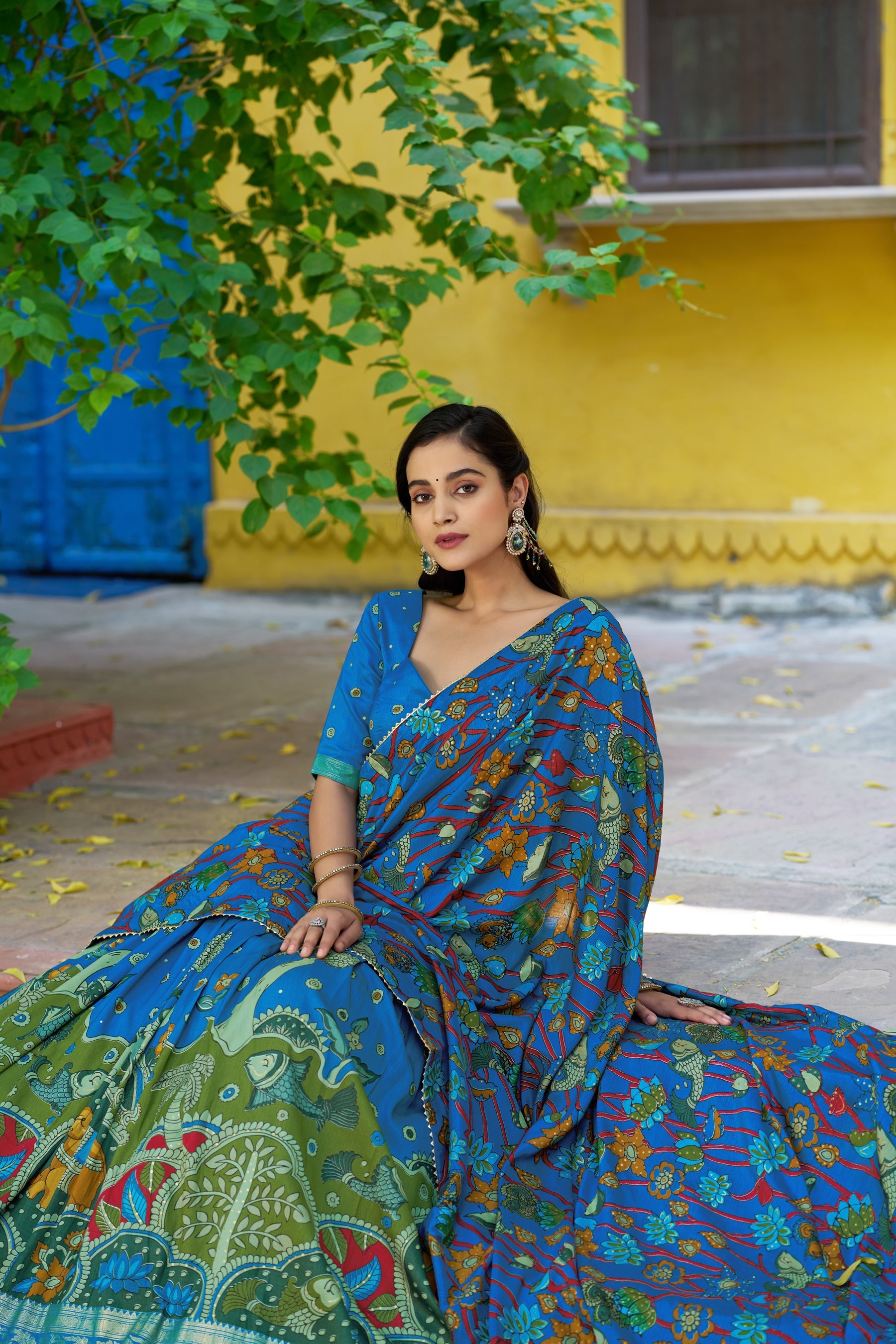 Lorenvalley Fashion Multicolor Tussar Silk Kalamkari Print with Foil Work Border Lehenga Choli with Dupatta