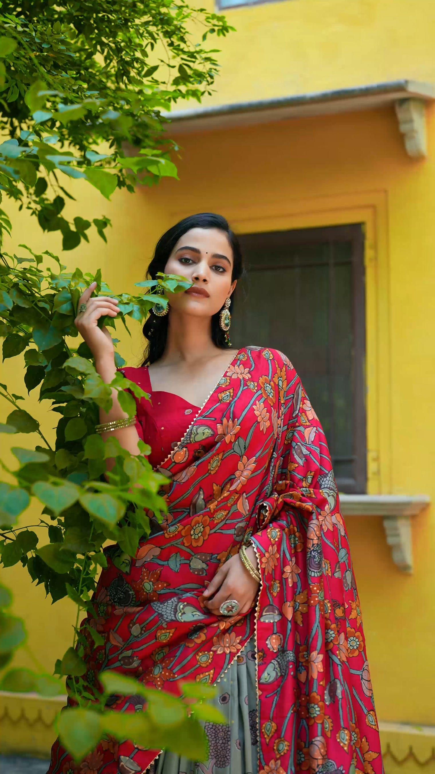Lorenvalley Fashion Multicolor Tussar Silk Kalamkari Print with Foil Work Border Lehenga Choli with Dupatta