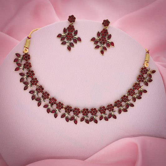 Tehzeeb Creations Gold Polish Pack of 1 Gold-Polished Choker Necklace Set With Earring For Women & Girls Tehzeeb Creations