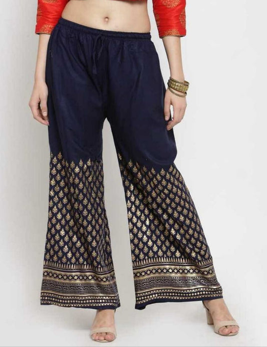 PAVONINE Navy Blue Color Minar Half Golden Print Sharara For Women