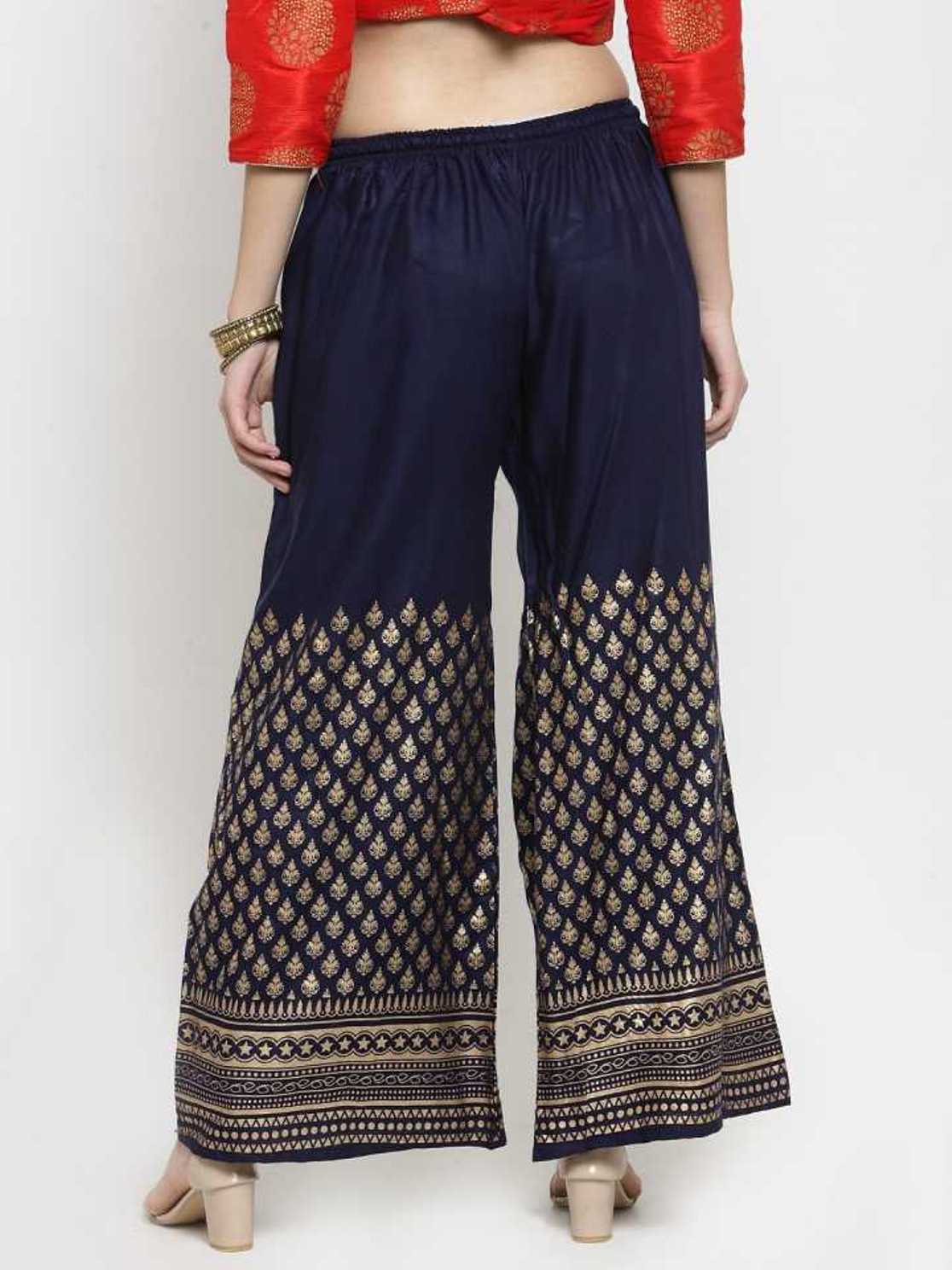 PAVONINE Navy Blue Color Minar Half Golden Print Sharara For Women