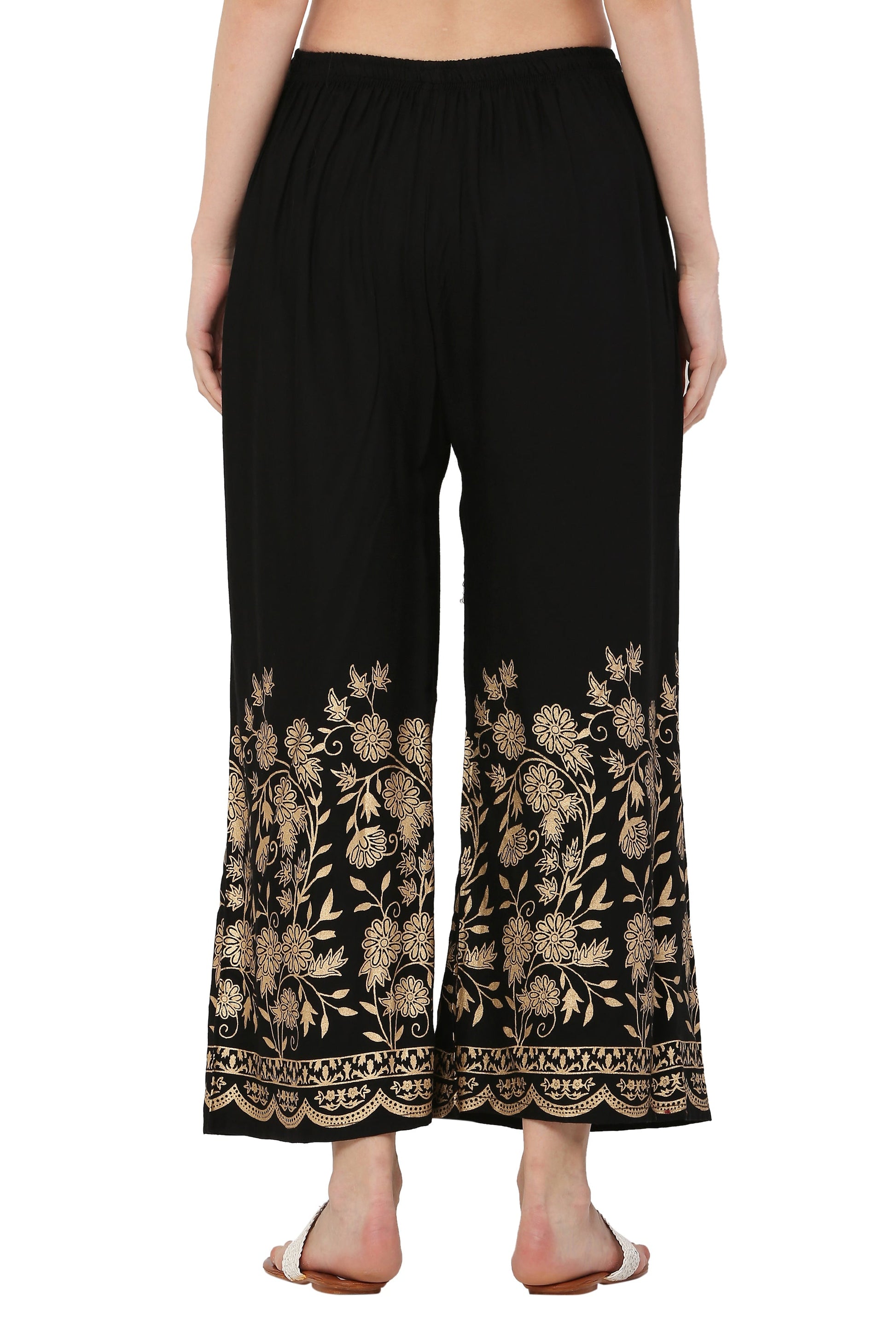 PAVONINE Black Color Floral Half Golden Print Sharara For Women