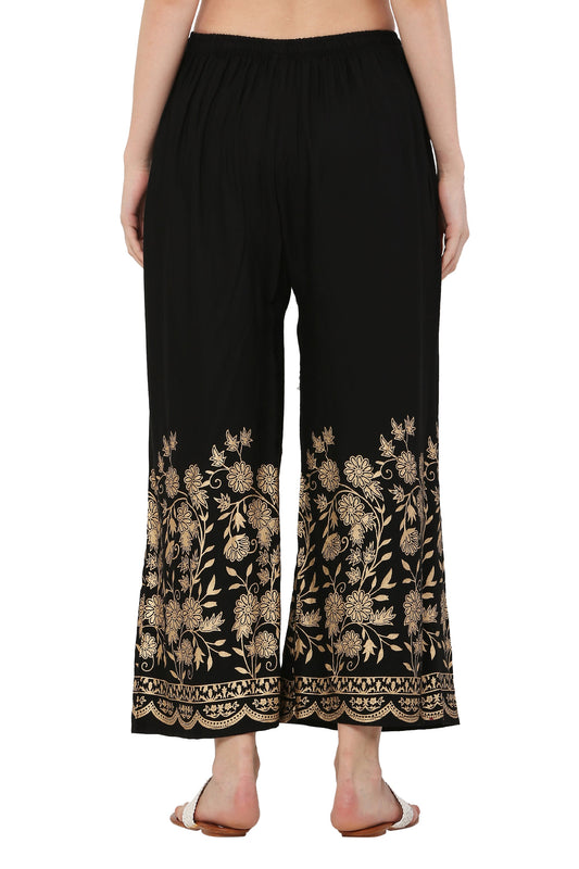 PAVONINE Black Color Floral Half Golden Print Sharara For Women