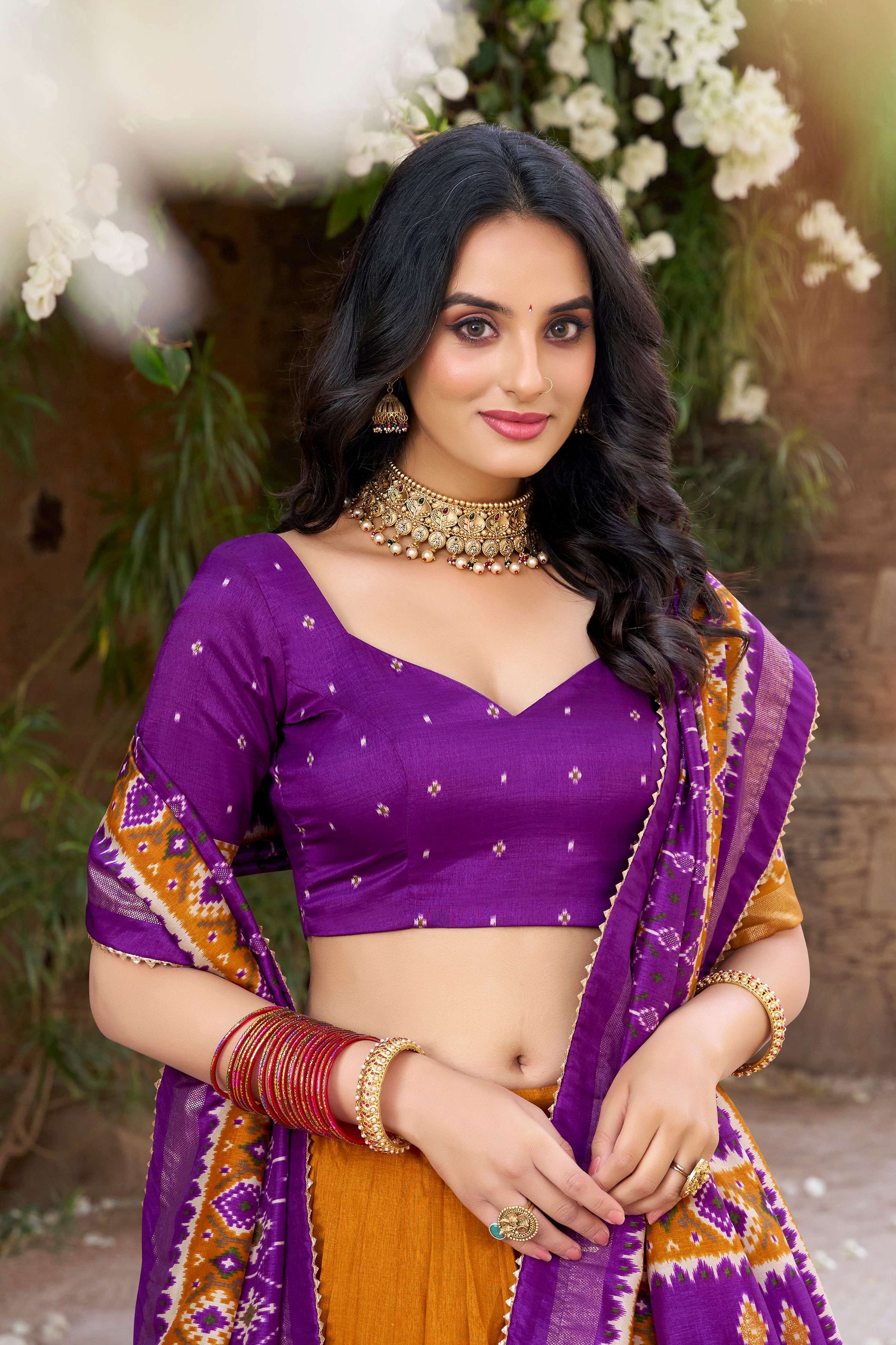 Lorenvalley Fashion Mustard Tussar Silk Patola Printed With Foil Work Lehenga Choli with Dupatta 