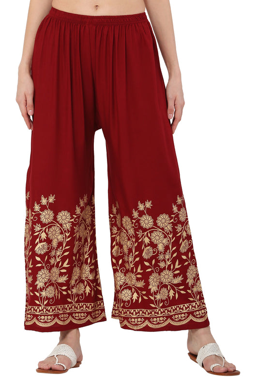 PAVONINE Maroon Color Floral Half Golden Print Sharara For Women