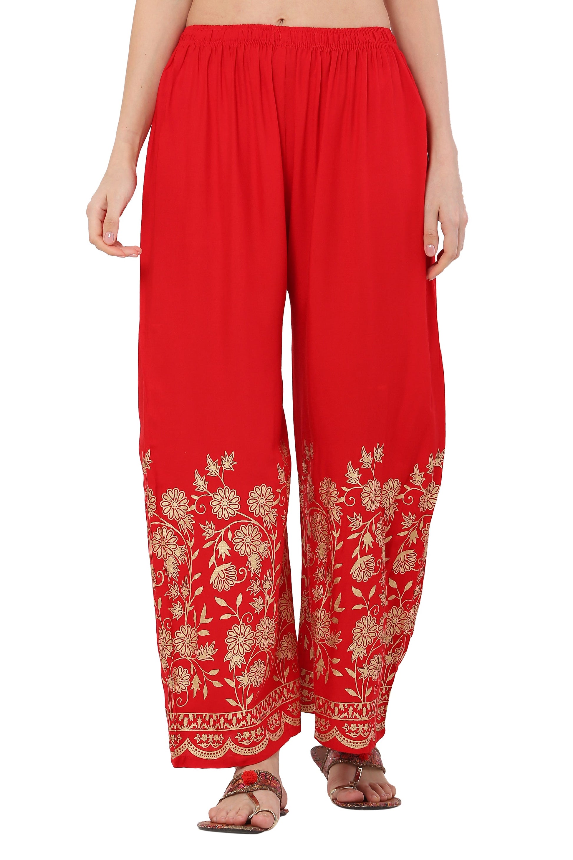 PAVONINE Red Color Floral Half Golden Print Sharara For Women