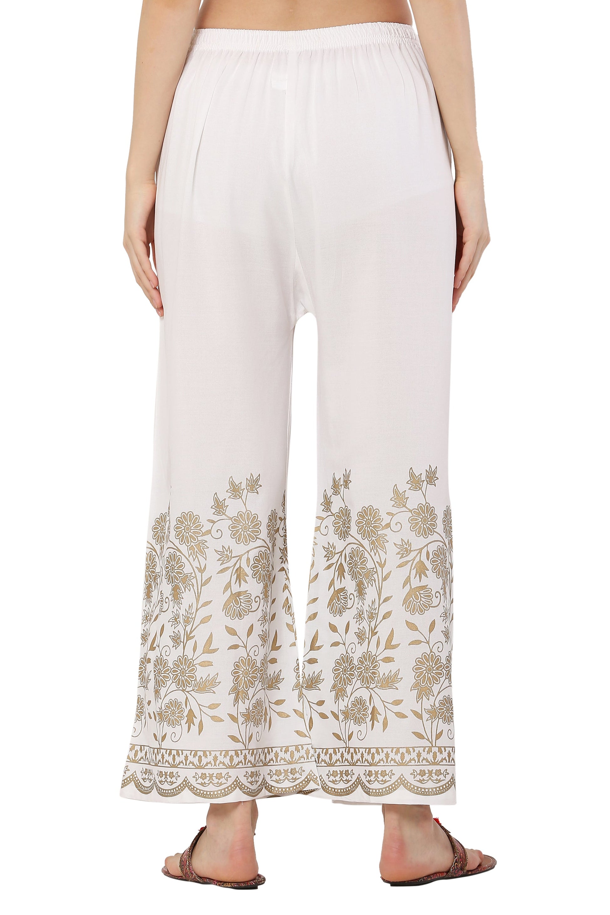 PAVONINE White Color Floral Half Golden Print Sharara For Women