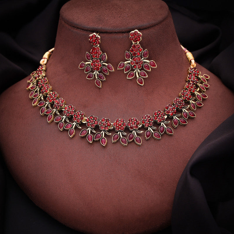 Tehzeeb Creations Gold Polish Pack of 1 Gold-Polished Choker Necklace Set With Earring For Women & Girls Tehzeeb Creations