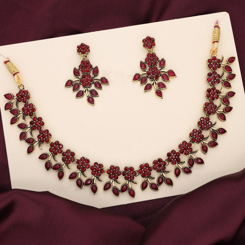 Tehzeeb Creations Gold Polish Pack of 1 Gold-Polished Choker Necklace Set With Earring For Women & Girls Tehzeeb Creations