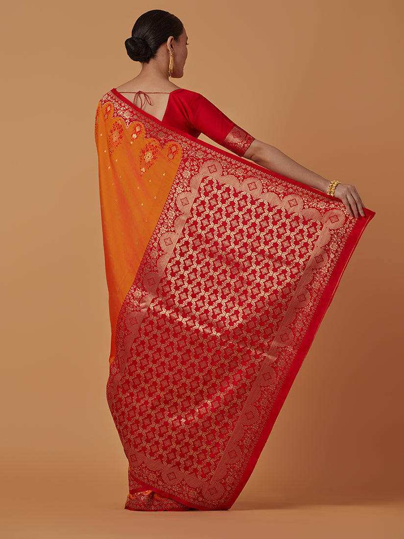 Monjolika Fashion Amber Banarasi Silk Blend SareeWith Zari Woven Rich Brocade Design | Swadesiicart