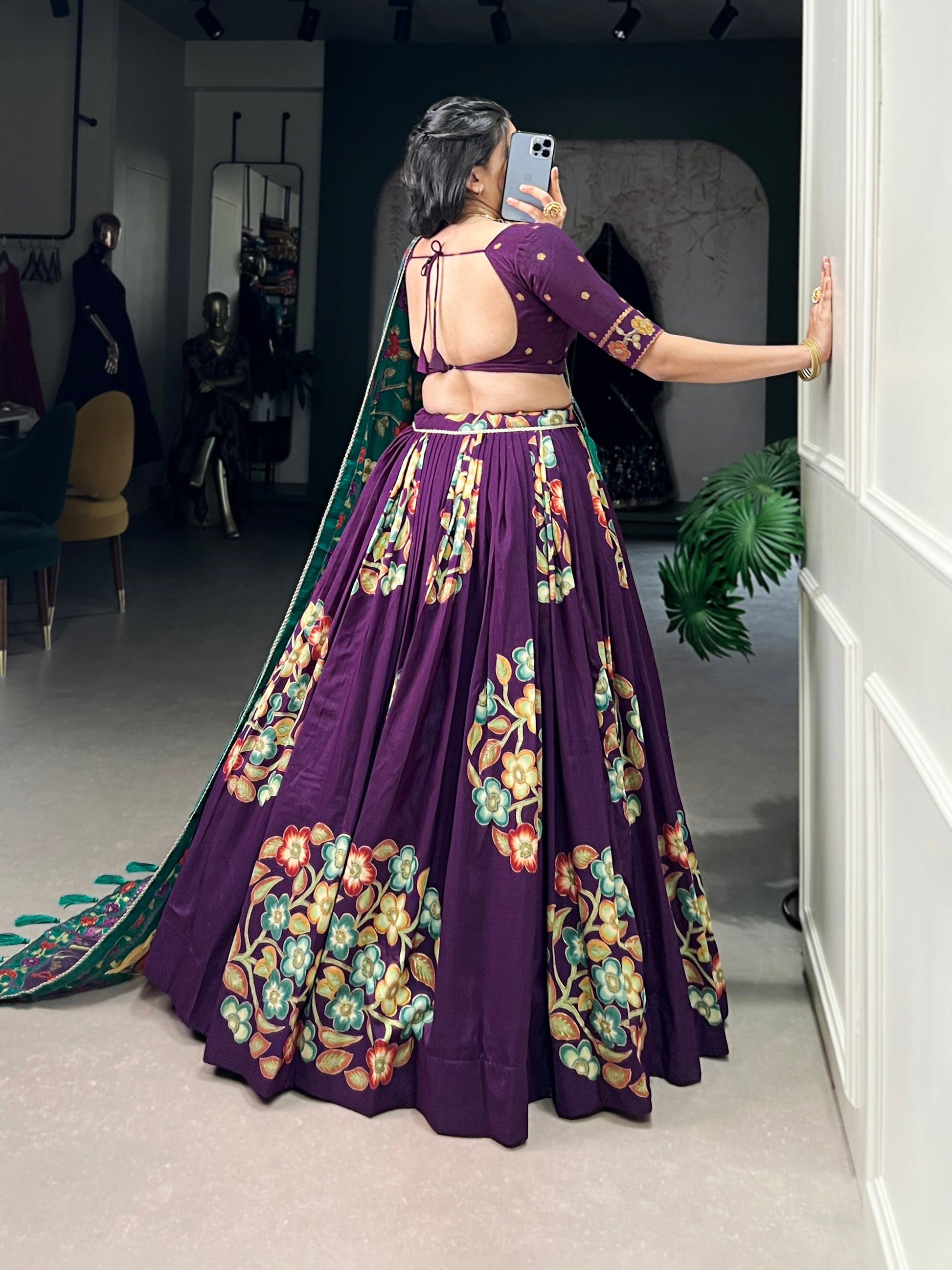 Lorenvalley Purple Tussar Silk Printed And Foil Work With Lace Touch Up Lehenga Choli with Dupatta 