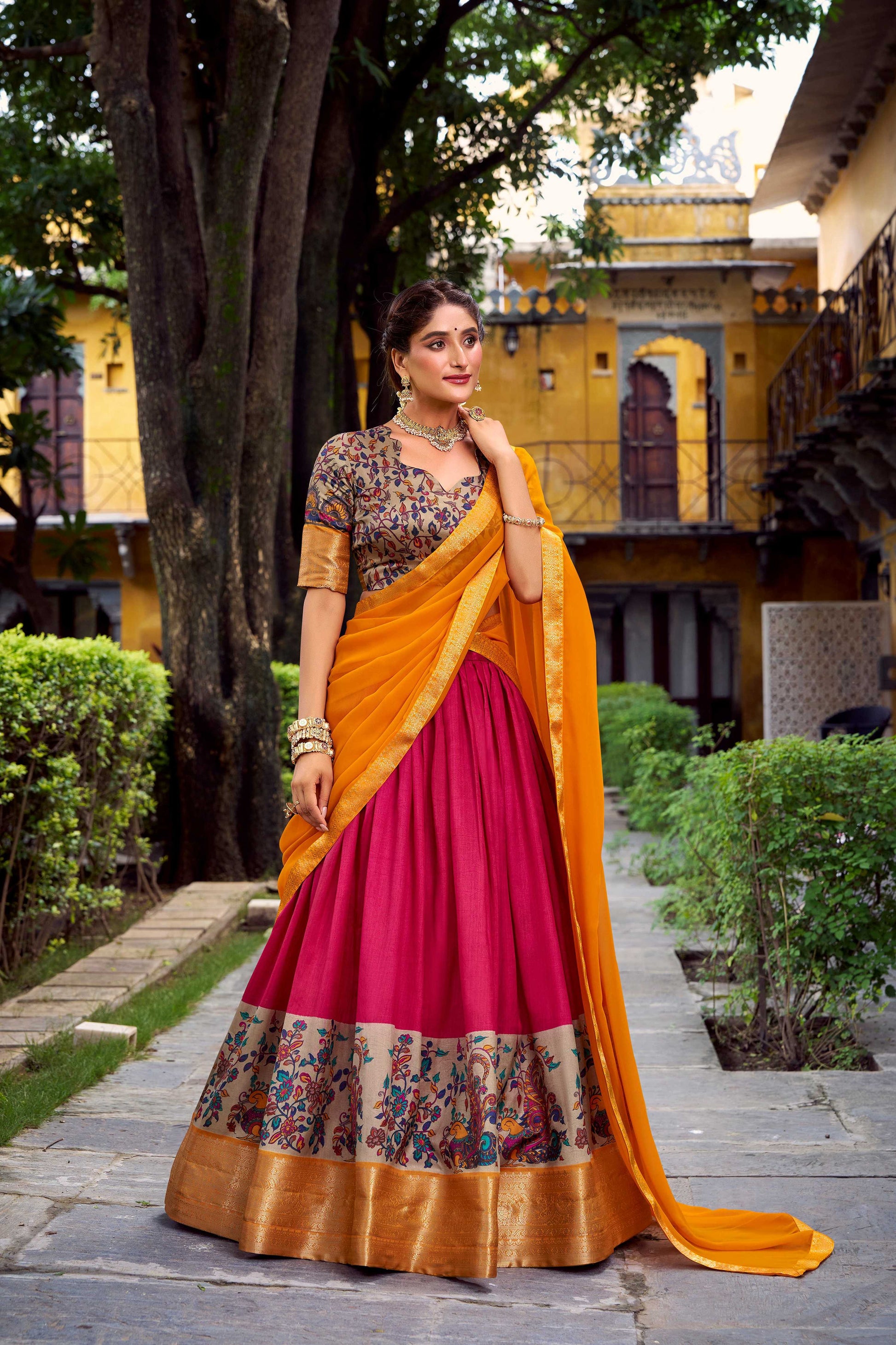 Lorenvalley Fashion Pink Aastha Silk Printed with Zari Weaving Work Lehenga Choli with Dupatta 