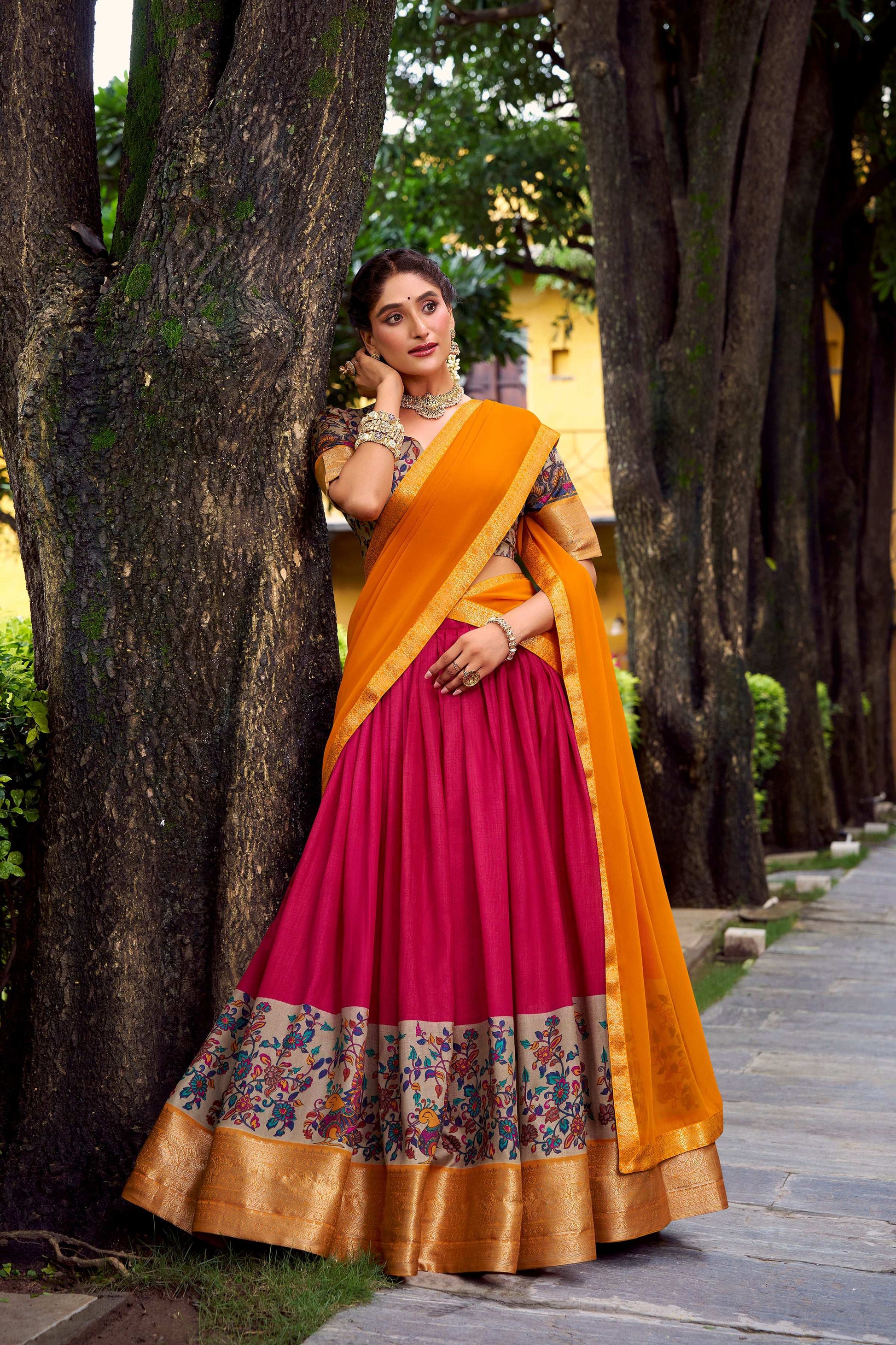 Lorenvalley Fashion Pink Aastha Silk Printed with Zari Weaving Work Lehenga Choli with Dupatta 
