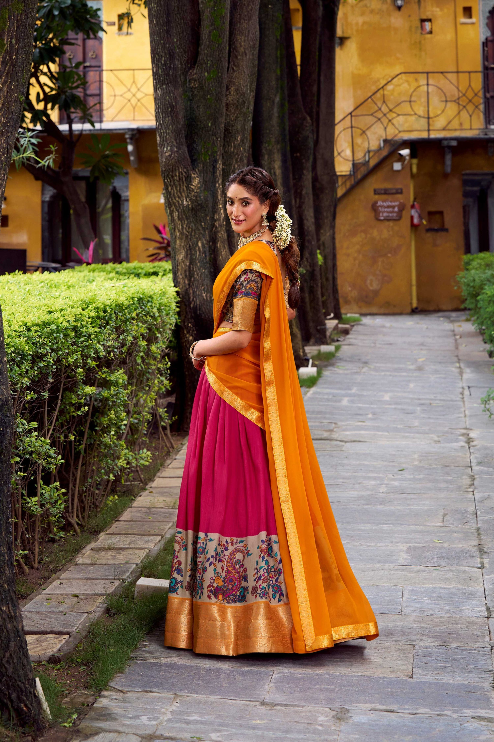 Lorenvalley Fashion Pink Aastha Silk Printed with Zari Weaving Work Lehenga Choli with Dupatta 