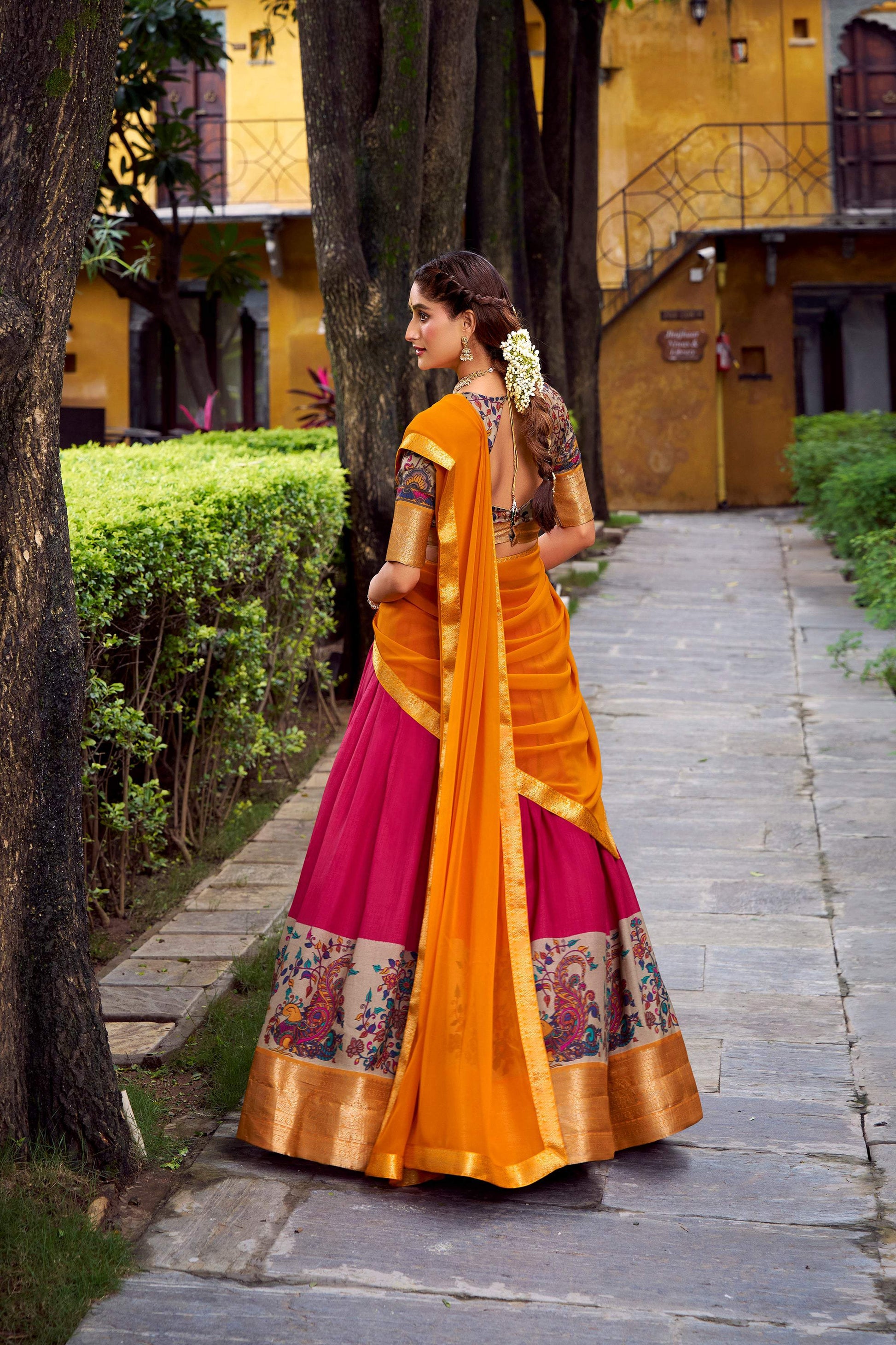 Lorenvalley Fashion Pink Aastha Silk Printed with Zari Weaving Work Lehenga Choli with Dupatta 