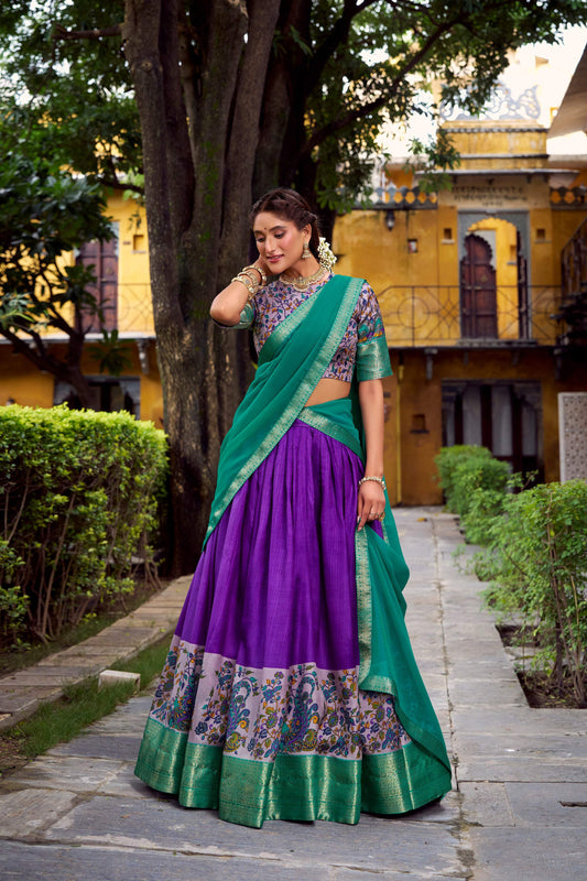 Lorenvalley Fashion Purple Aastha Silk Printed with Zari Weaving Work Lehenga Choli with Dupatta 
