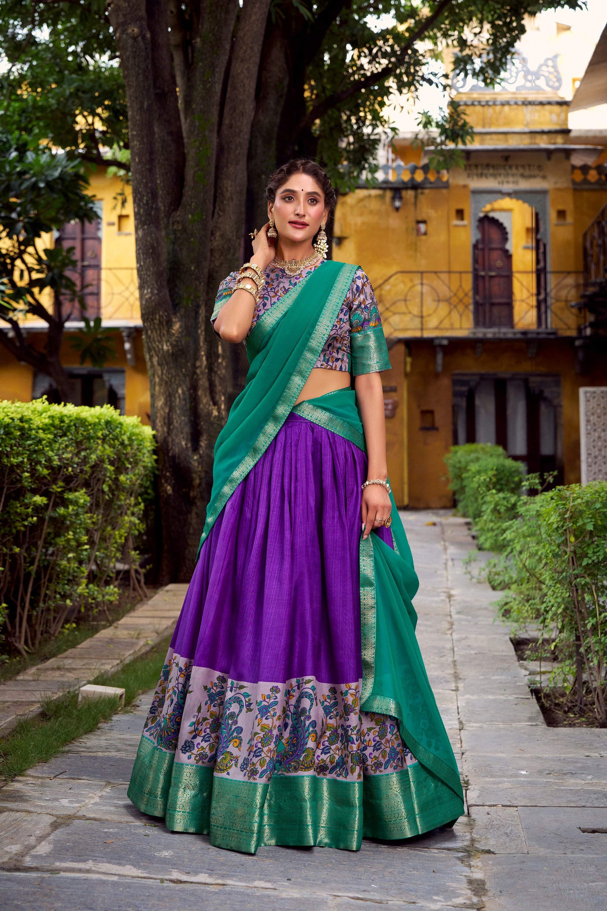 Lorenvalley Fashion Purple Aastha Silk Printed with Zari Weaving Work Lehenga Choli with Dupatta 