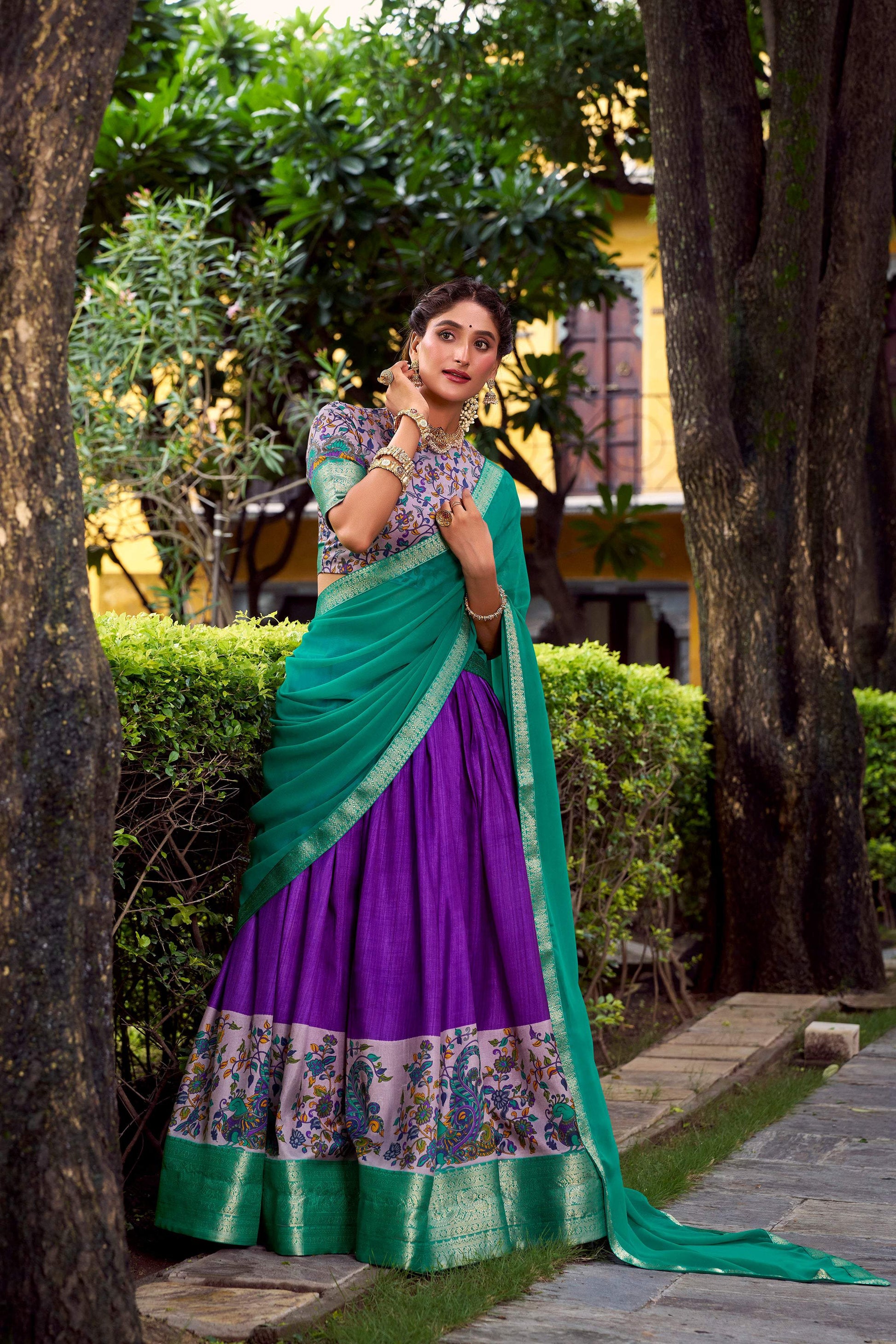 Lorenvalley Fashion Purple Aastha Silk Printed with Zari Weaving Work Lehenga Choli with Dupatta 