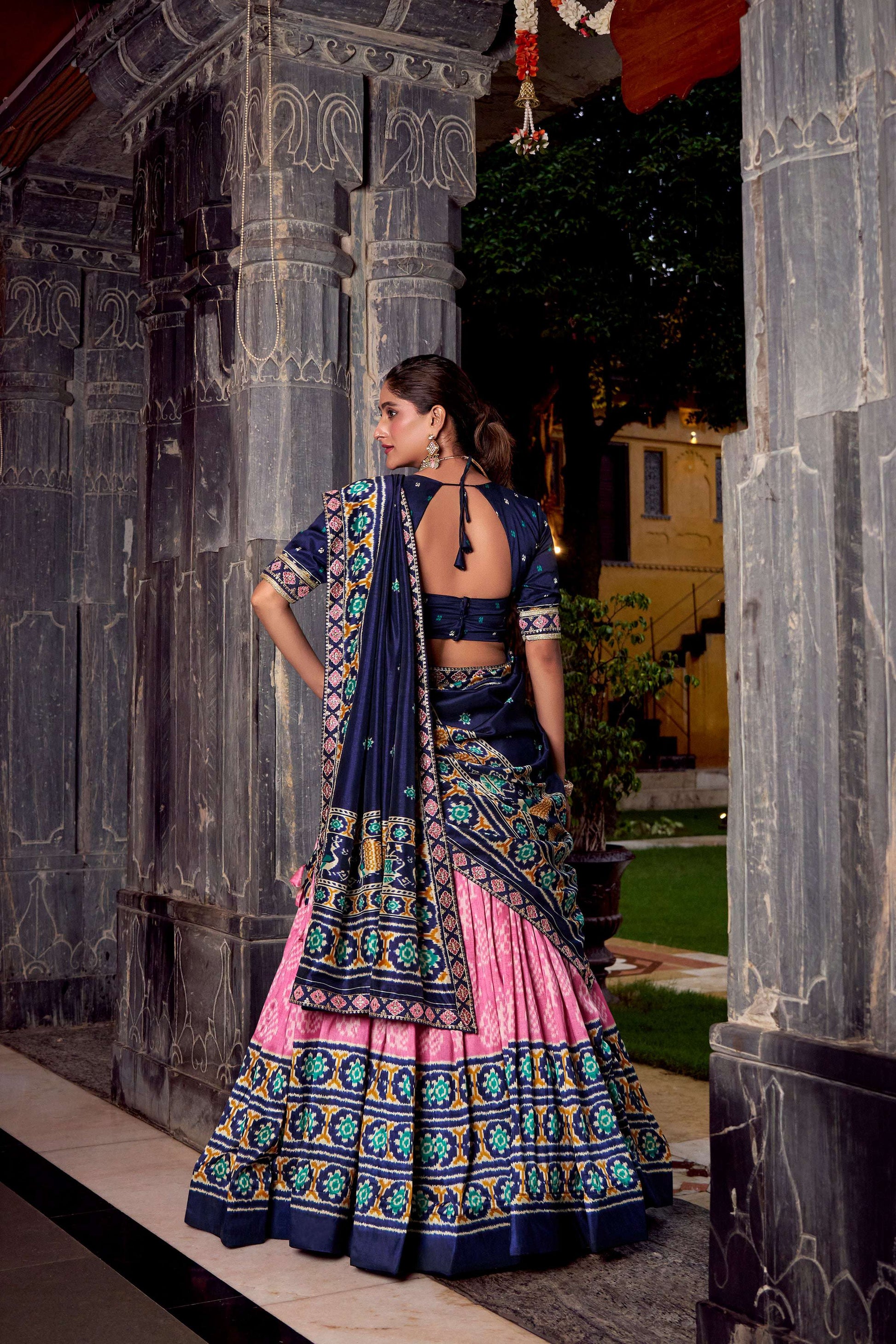 Lorenvalley Fashion Pink Tasar Silk Ikkat Print Lehenga Choli with Dupatta 