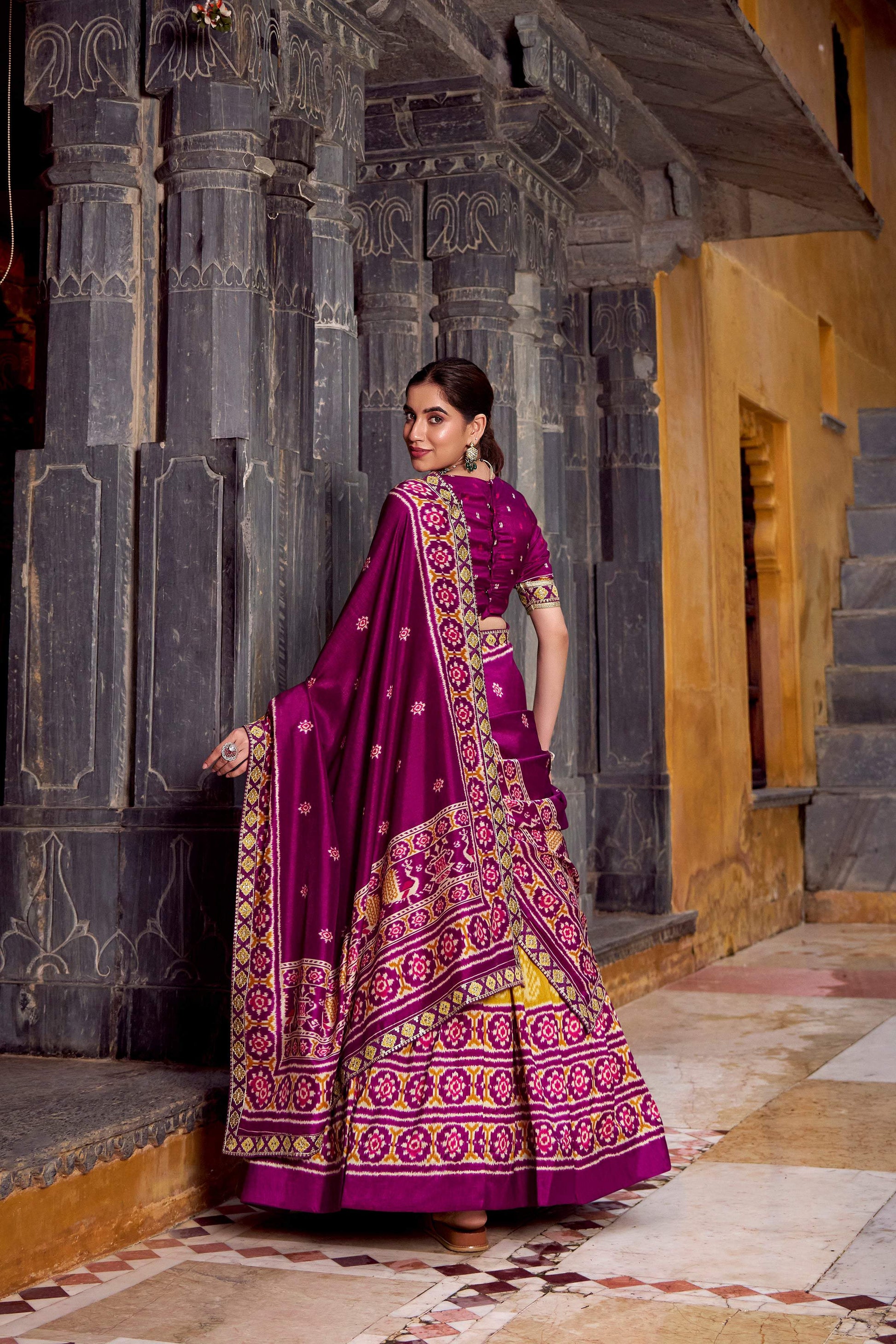 Lorenvalley Fashion Mustard Tasar Silk Ikkat Print Lehenga Choli with Dupatta 
