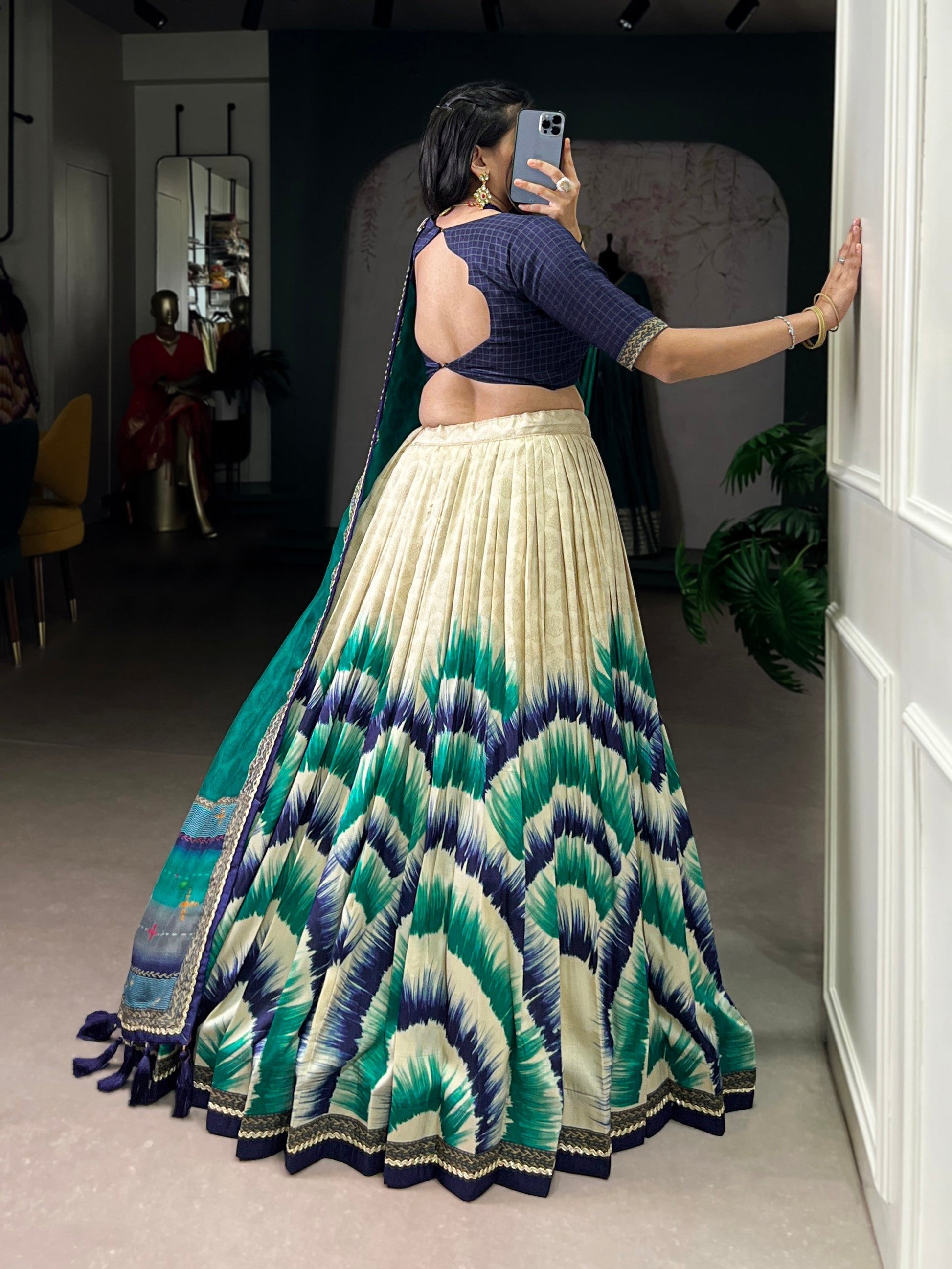 Lorenvalley Fashion Multicolor Tasar Silk Tie and Dye Print with Lace Touch Up Lehenga Choli with Dupatta 