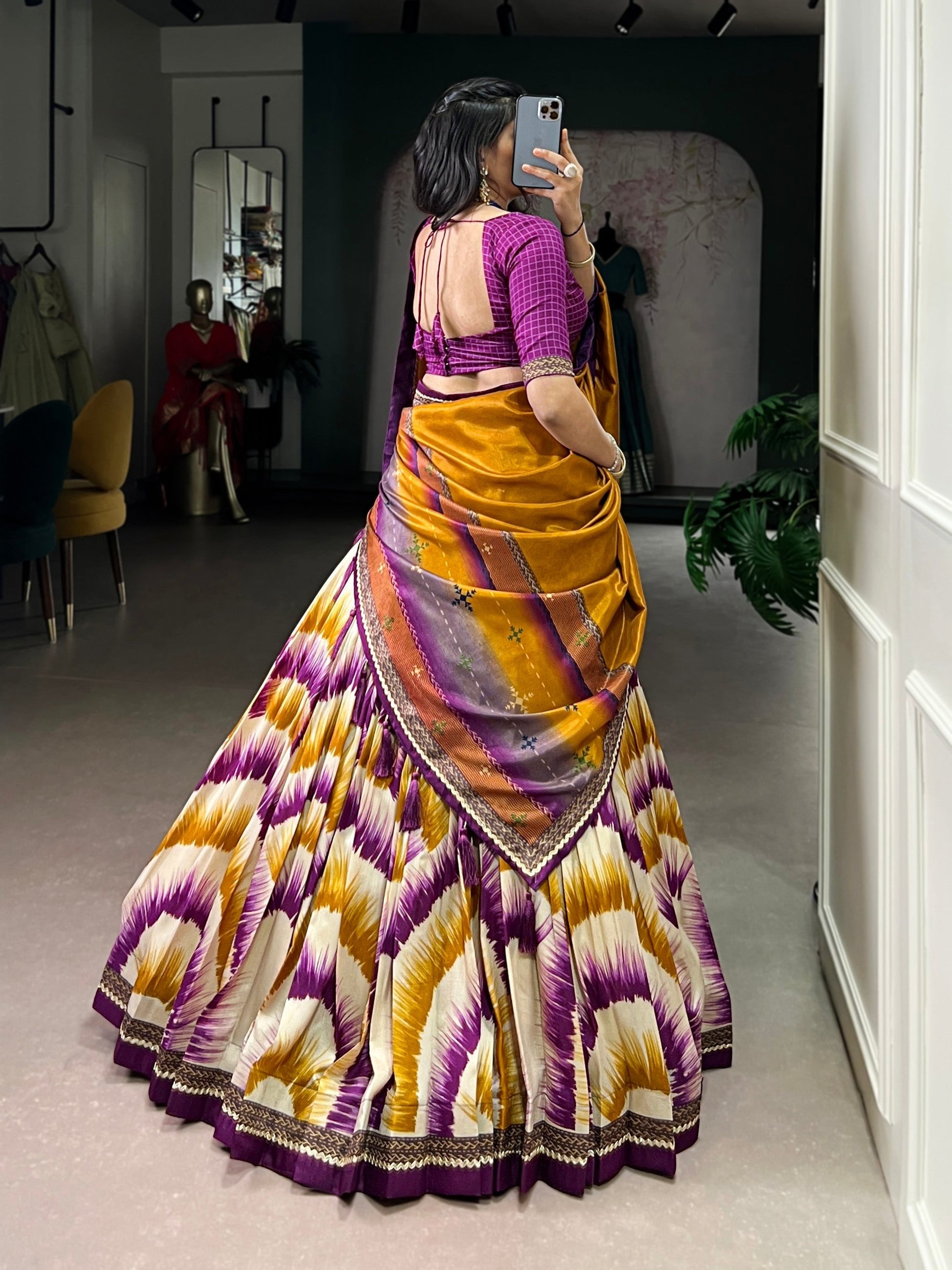 Lorenvalley Fashion Multicolor Tasar Silk Tie and Dye Print with Lace Touch Up Lehenga Choli with Dupatta 