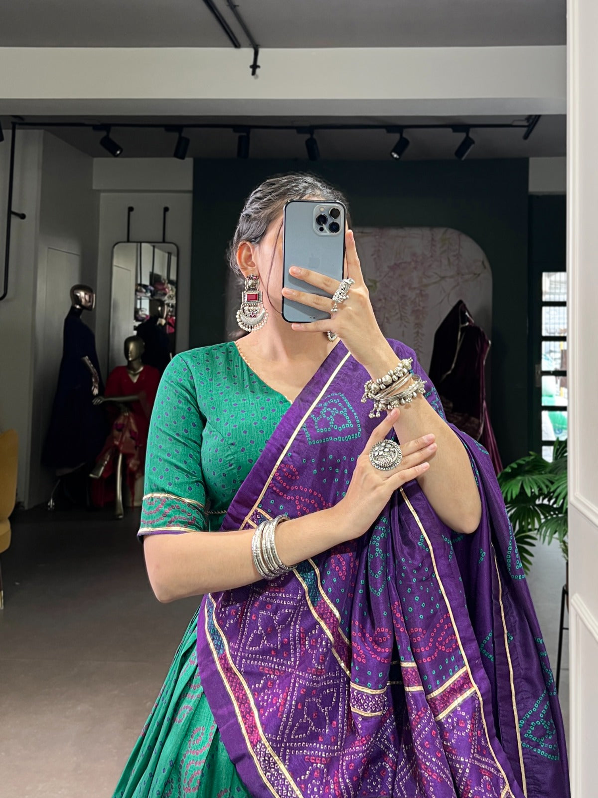 Lorenvalley Fashion Green Tasar Silk Bandhej Print With Gotta Patti Lace Touch Up Lehenga Choli with Dupatta 