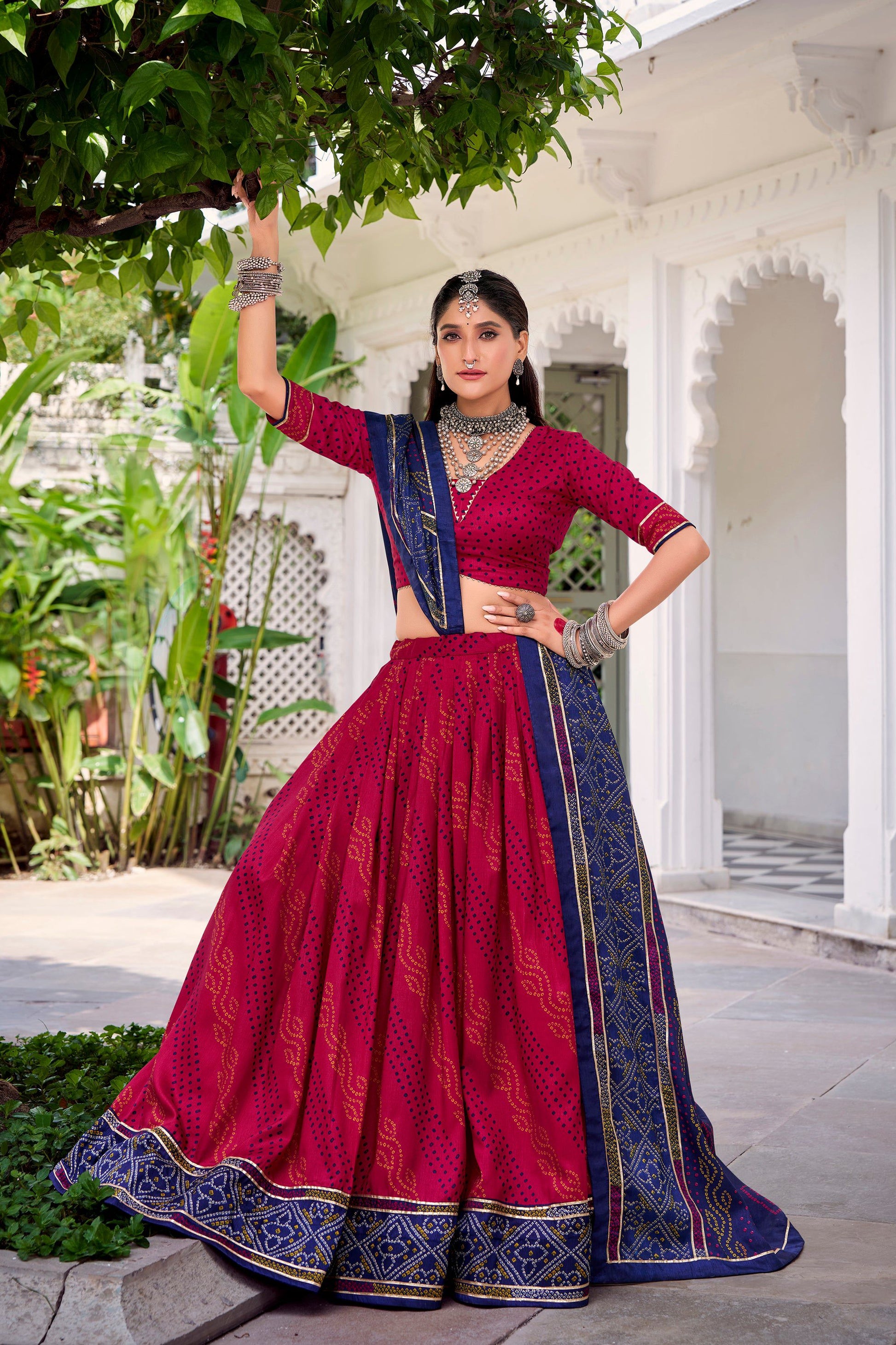 Lorenvalley Fashion Pink Tasar Silk Bandhej Print With Gotta Patti Lace Touch Up Lehenga Choli with Dupatta 