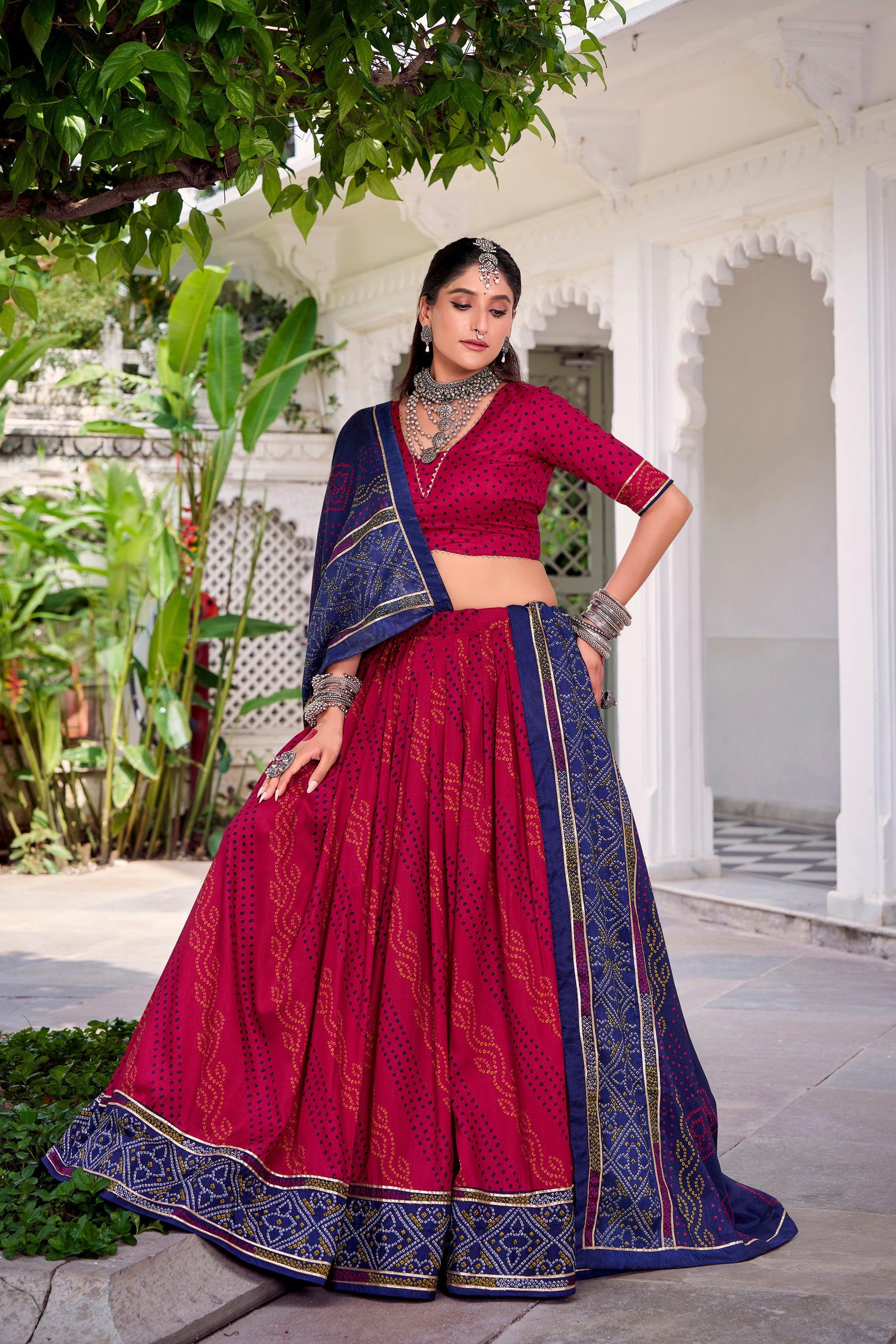 Lorenvalley Fashion Pink Tasar Silk Bandhej Print With Gotta Patti Lace Touch Up Lehenga Choli with Dupatta 