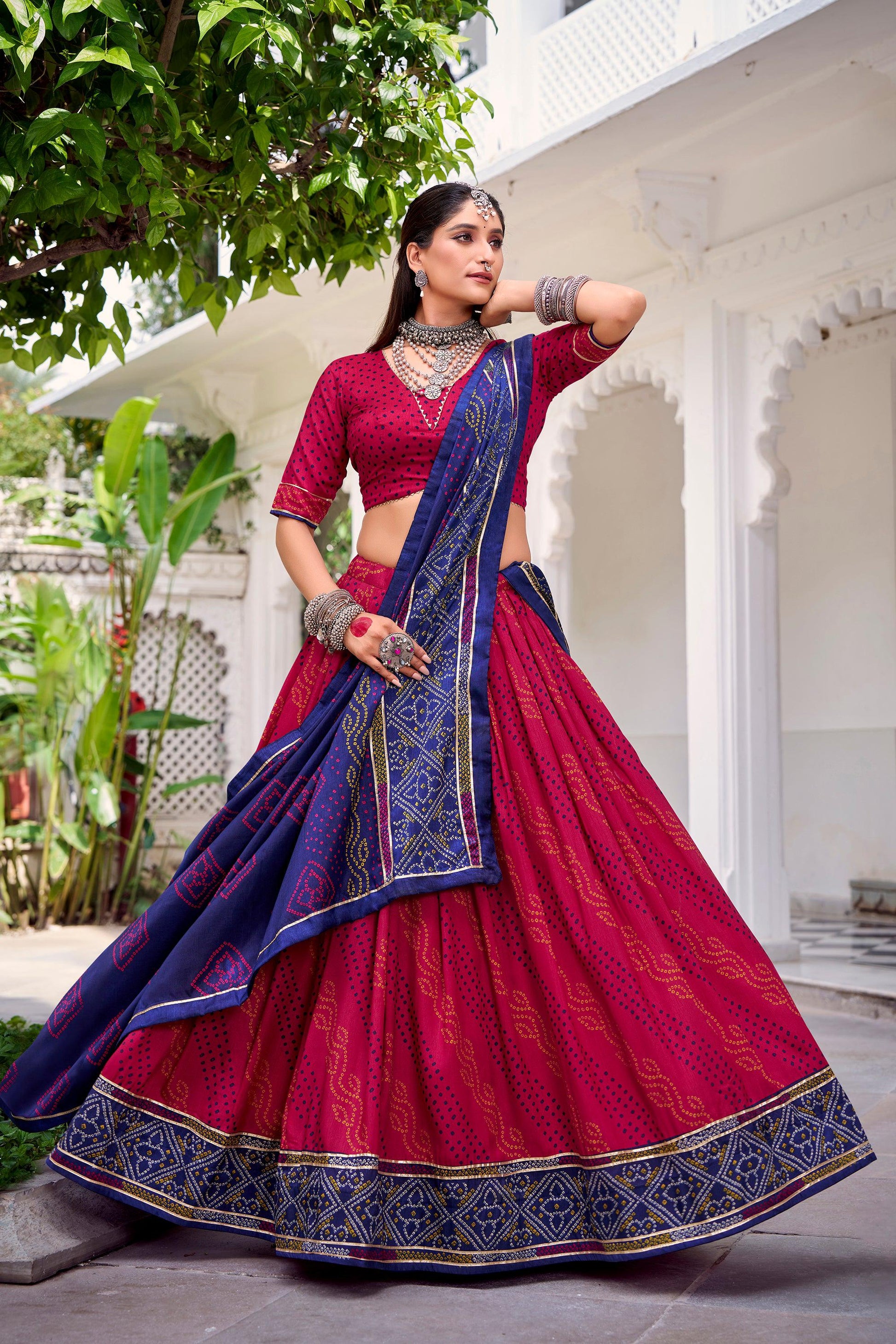 Lorenvalley Fashion Pink Tasar Silk Bandhej Print With Gotta Patti Lace Touch Up Lehenga Choli with Dupatta 
