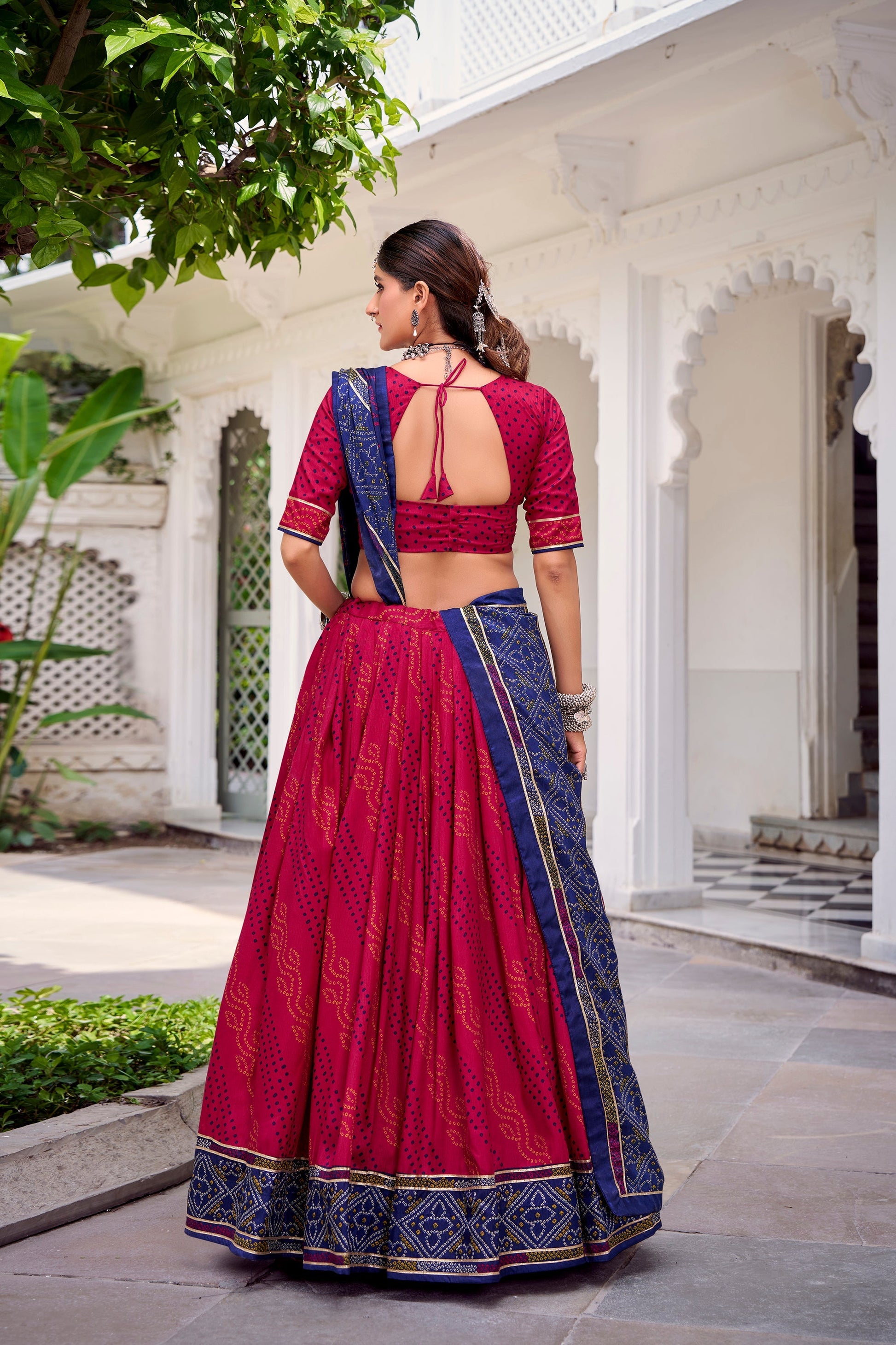 Lorenvalley Fashion Pink Tasar Silk Bandhej Print With Gotta Patti Lace Touch Up Lehenga Choli with Dupatta 