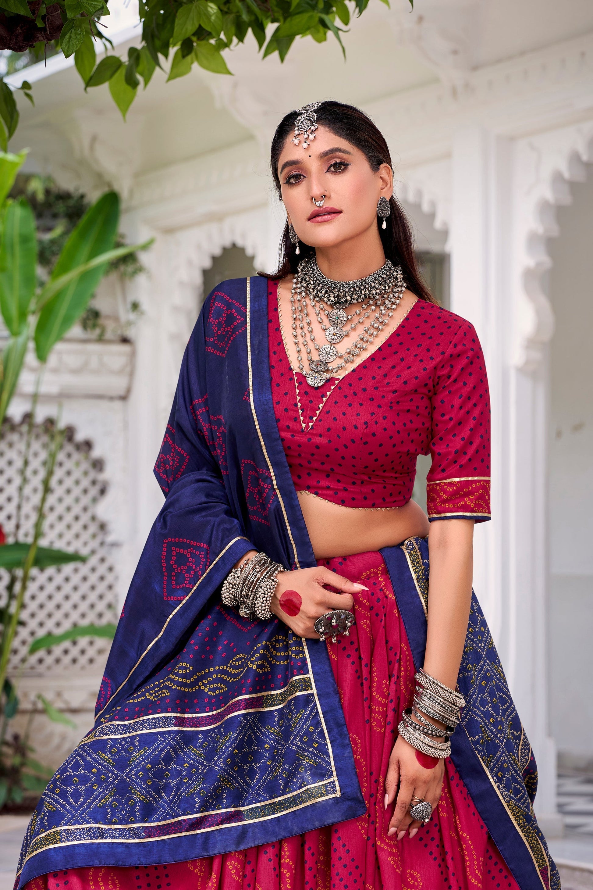 Lorenvalley Fashion Pink Tasar Silk Bandhej Print With Gotta Patti Lace Touch Up Lehenga Choli with Dupatta 