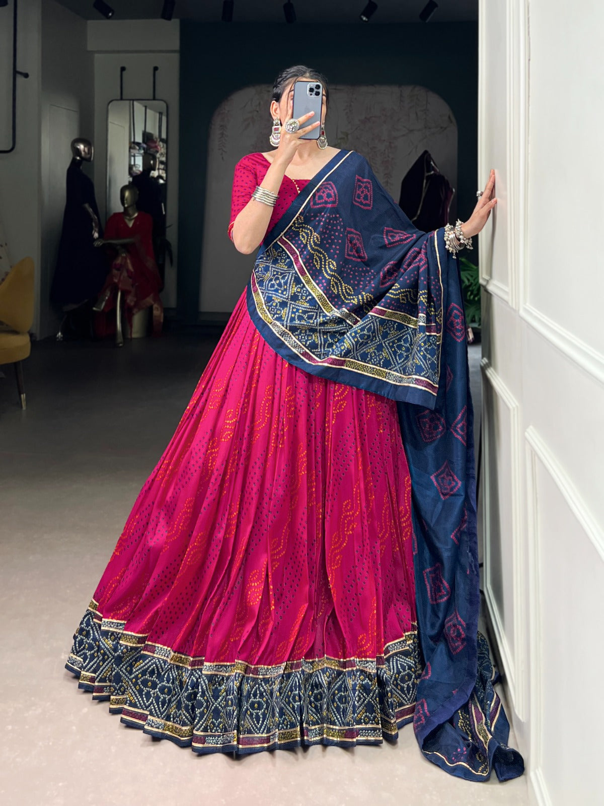 Lorenvalley Fashion Pink Tasar Silk Bandhej Print With Gotta Patti Lace Touch Up Lehenga Choli with Dupatta 