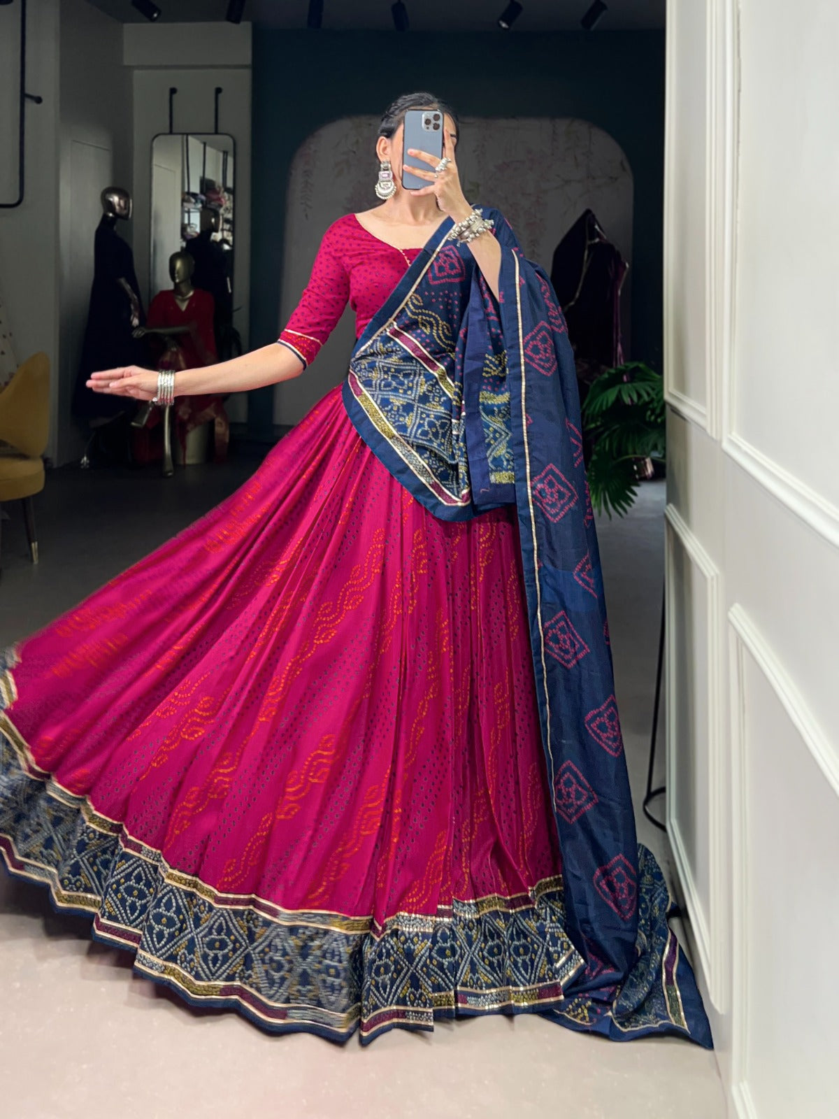 Lorenvalley Fashion Pink Tasar Silk Bandhej Print With Gotta Patti Lace Touch Up Lehenga Choli with Dupatta 