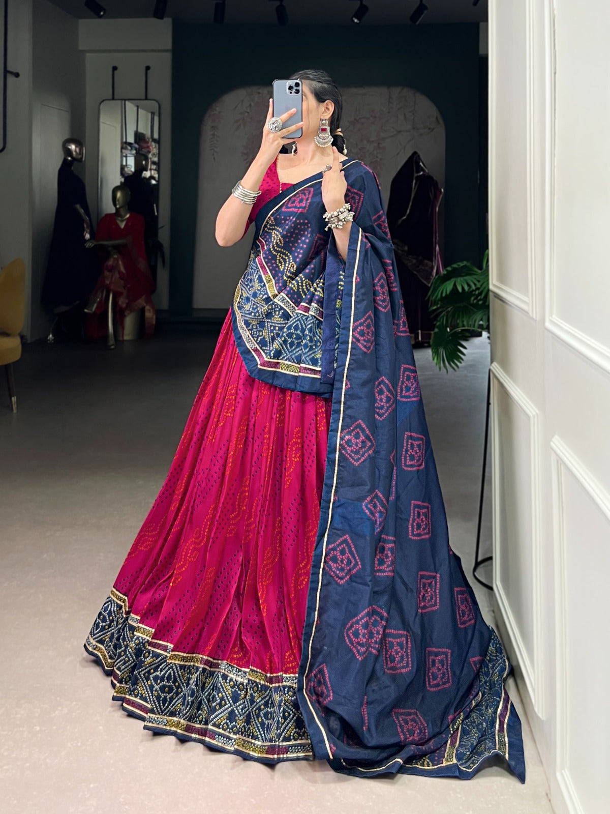 Lorenvalley Fashion Pink Tasar Silk Bandhej Print With Gotta Patti Lace Touch Up Lehenga Choli with Dupatta 