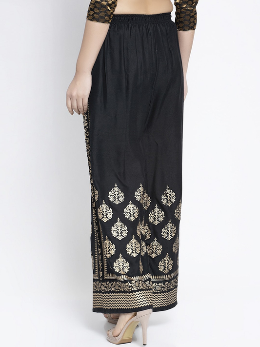 PAVONINE Black Color Block Side Printed Rayon Fabric Sharara For Women