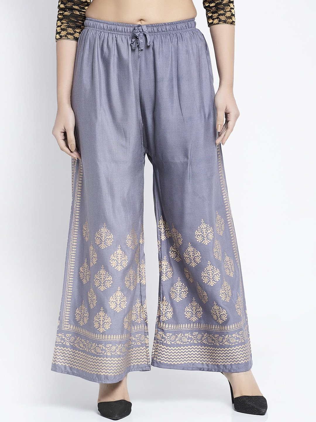 PAVONINE Grey Color Block Side Printed Rayon Fabric Sharara For Women