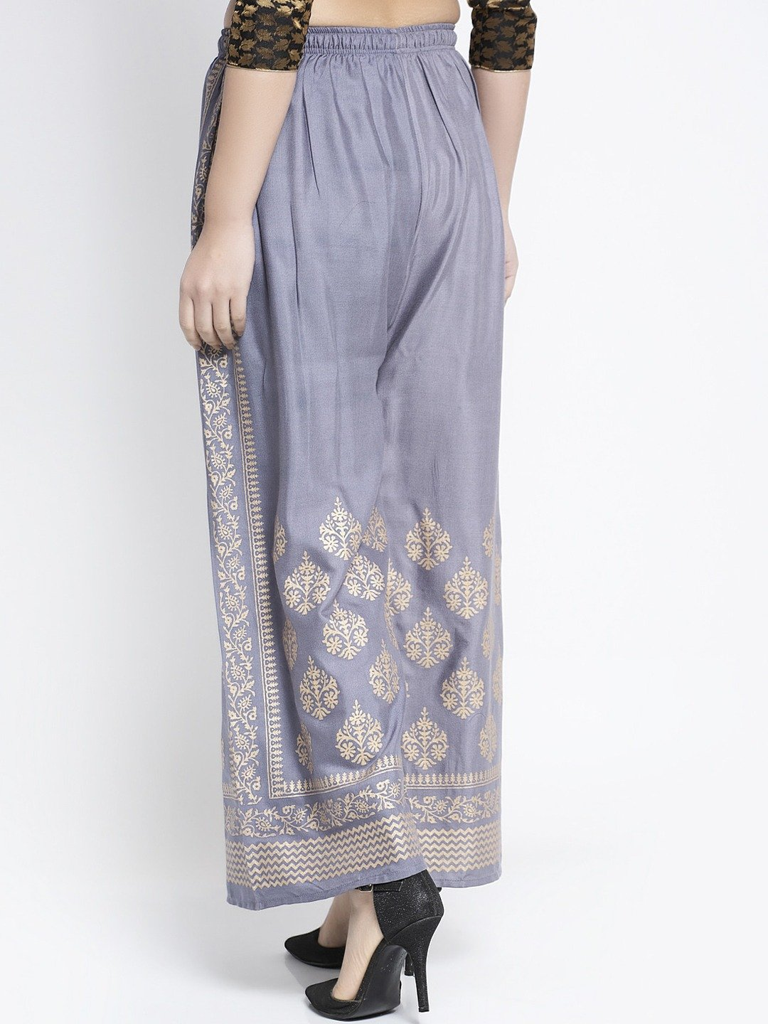 PAVONINE Grey Color Block Side Printed Rayon Fabric Sharara For Women