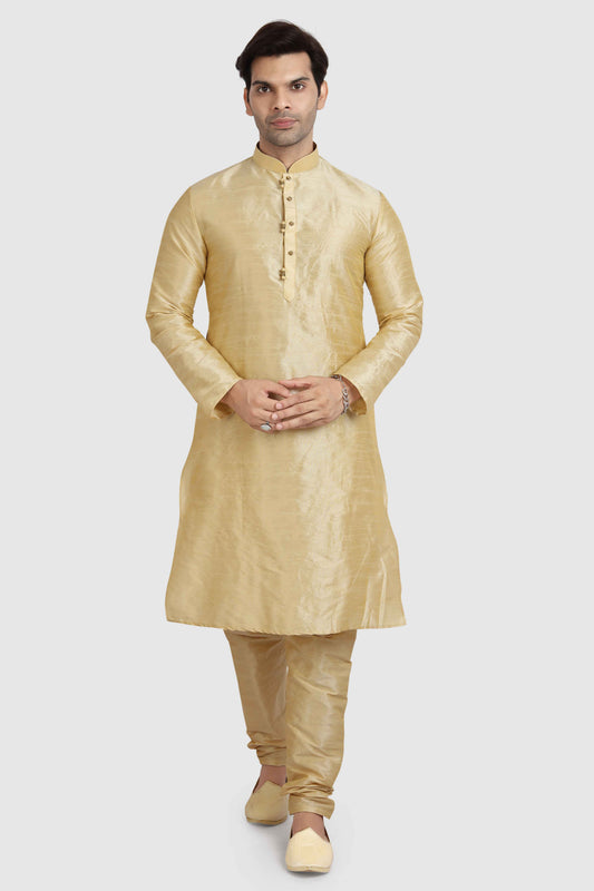 Raivat Ethnic Art Silk Kurta Pajama In Gold Colour