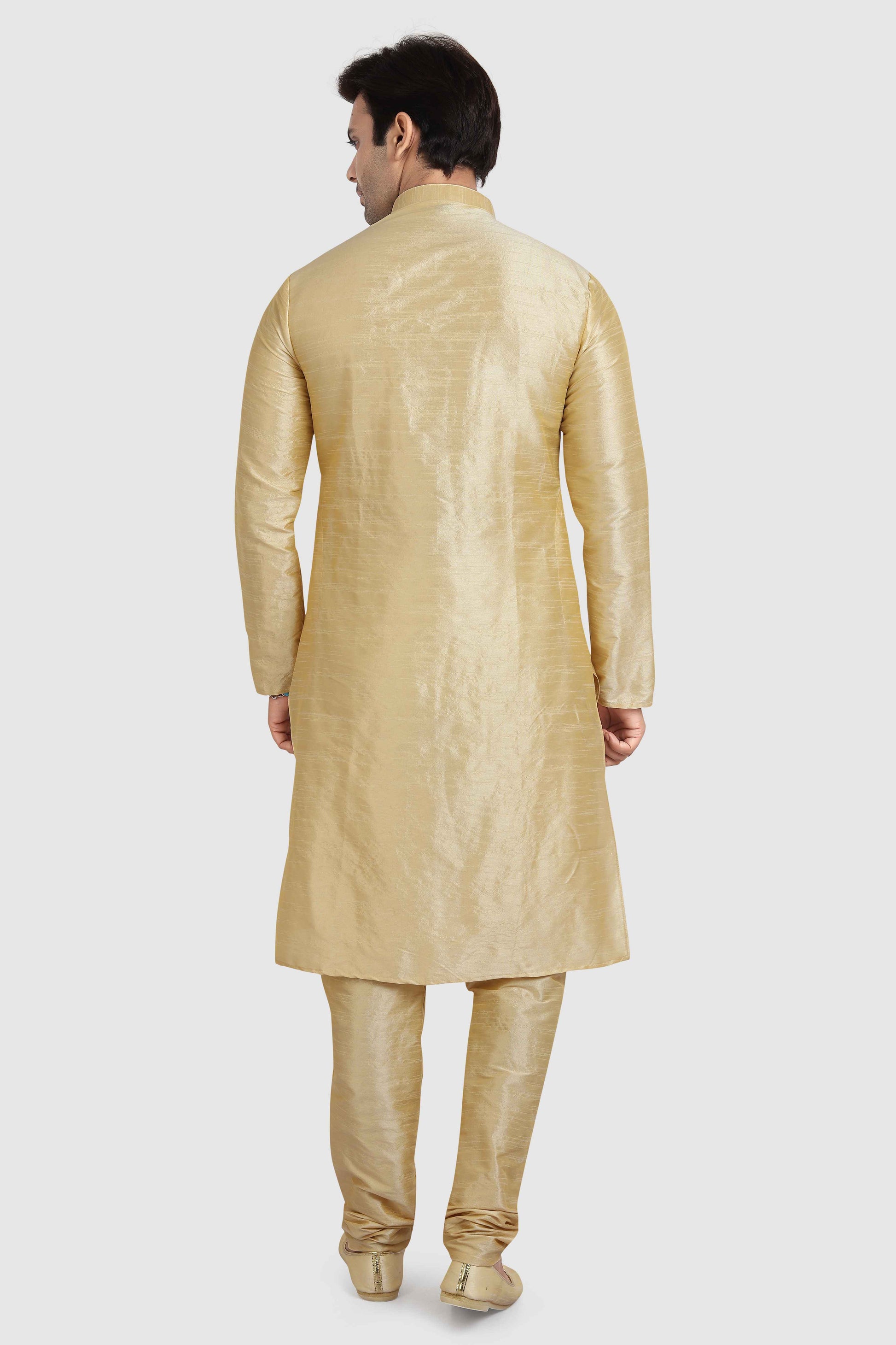 Raivat Ethnic Art Silk Kurta Pajama In Gold Colour