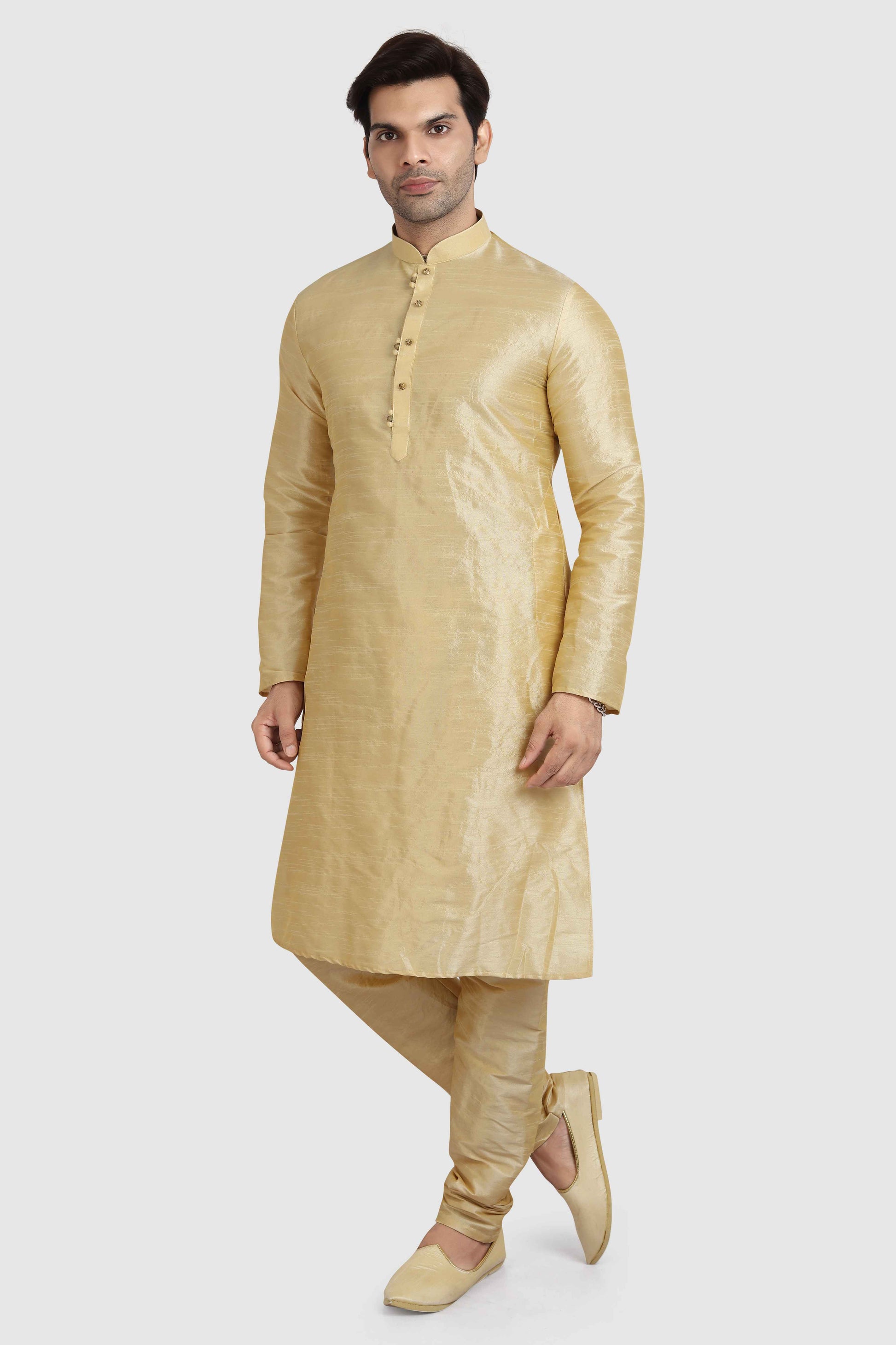 Raivat Ethnic Art Silk Kurta Pajama In Gold Colour