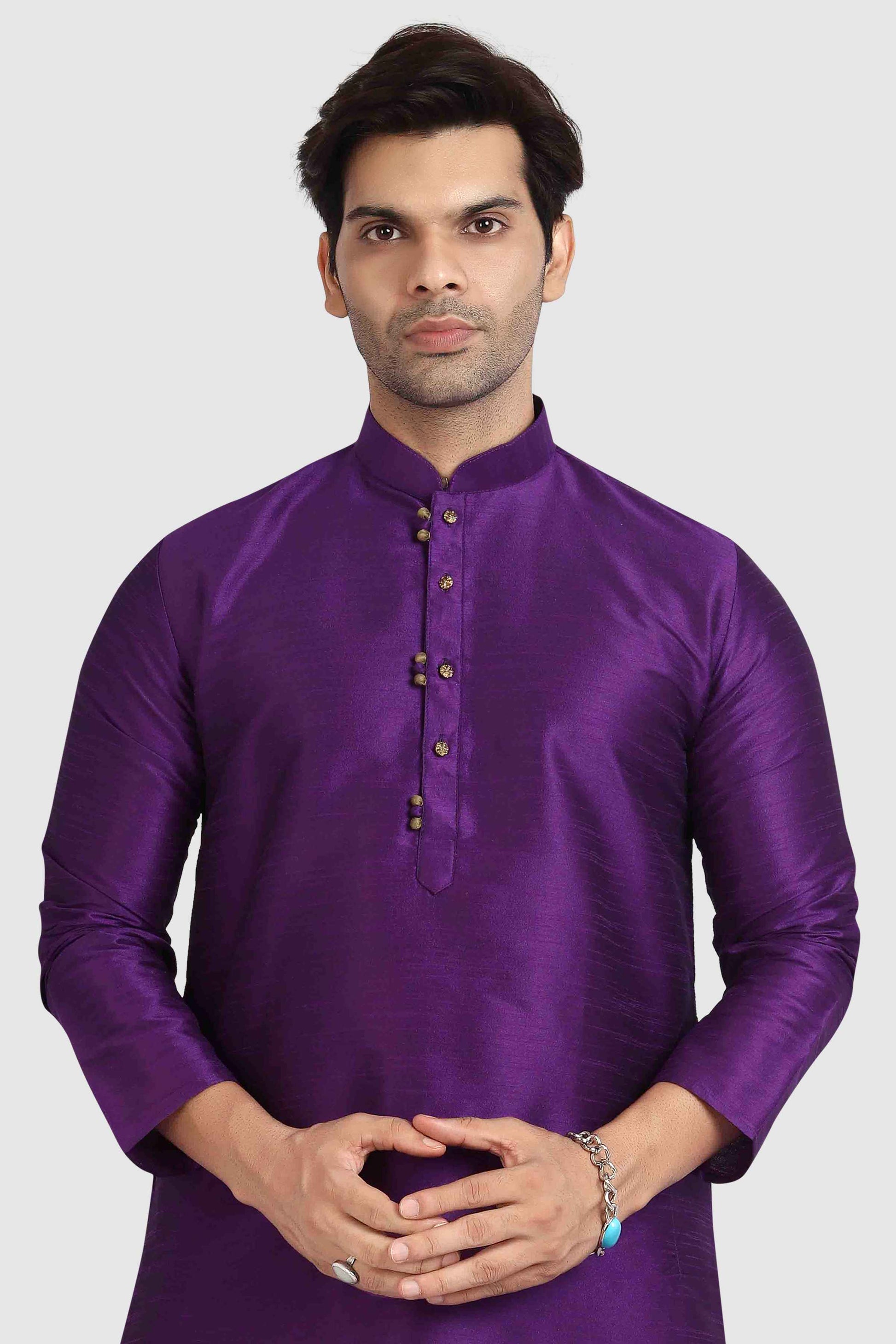 Raivat Ethnic Art Silk Kurta Pajama In Purple Colour