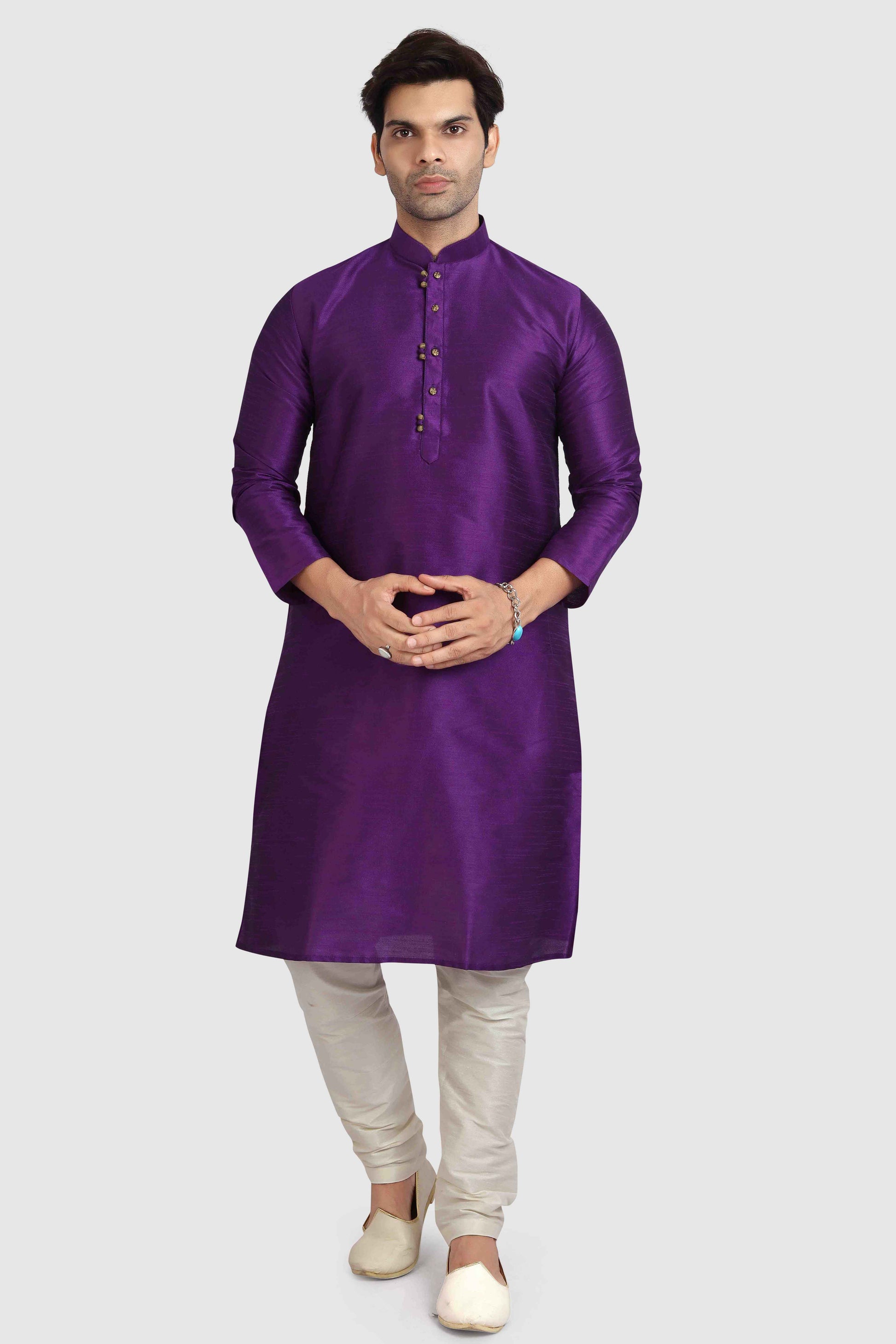 Raivat Ethnic Art Silk Kurta Pajama In Purple Colour