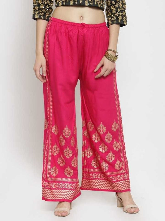 PAVONINE Rani Color Block Side Printed Rayon Fabric Sharara For Women