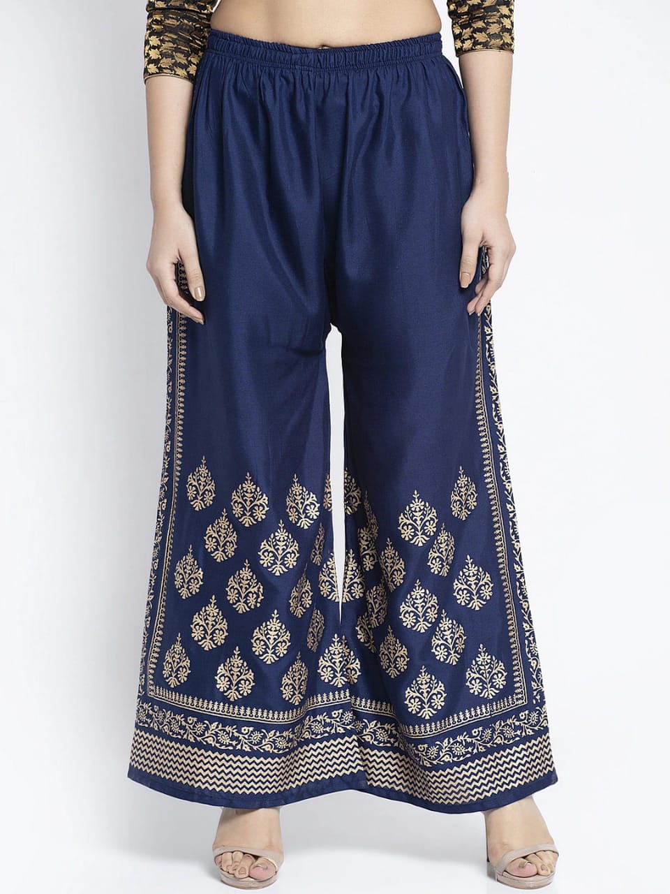 PAVONINE Royal Blue Color Block Side Printed Rayon Fabric Sharara For Women
