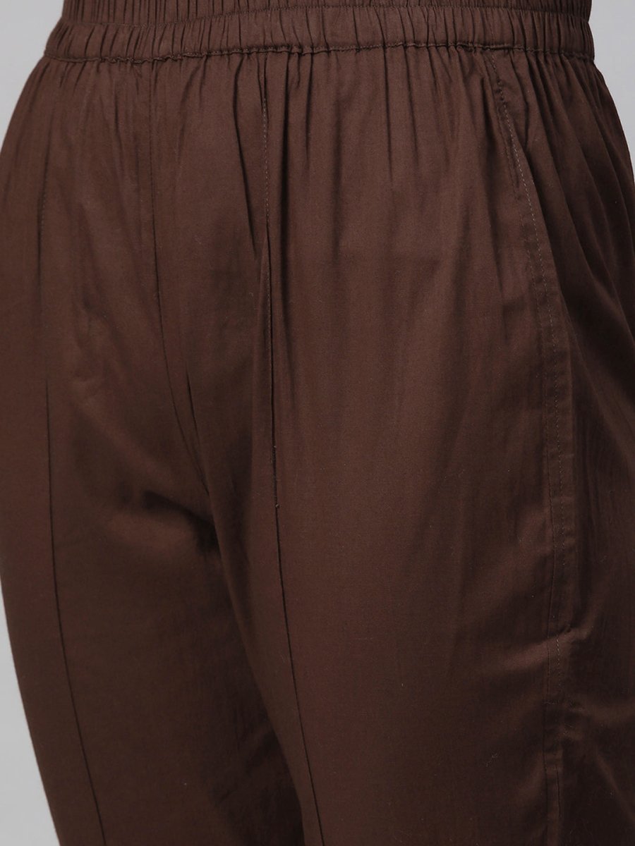 ADA Women Brown & Green Chikankari Embroidered Handloom Kurta with Trousers 